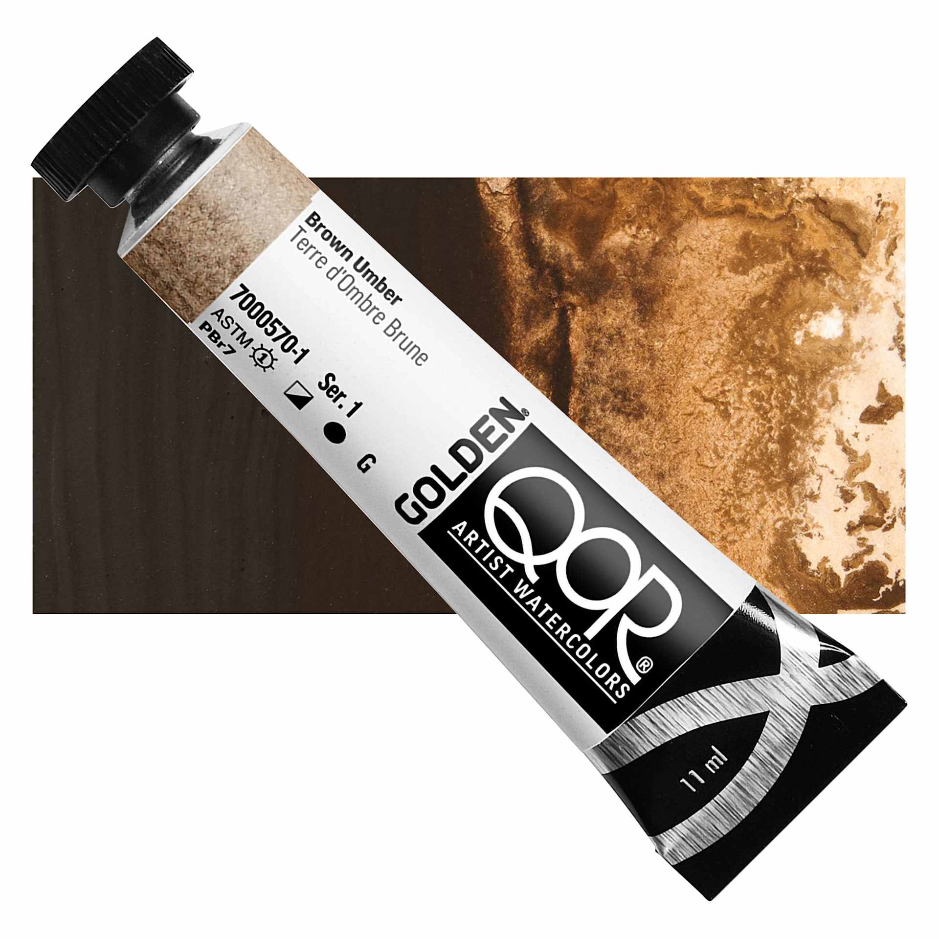QoR Modern Watercolor - Brown Umber, 11 ml tube and swatch