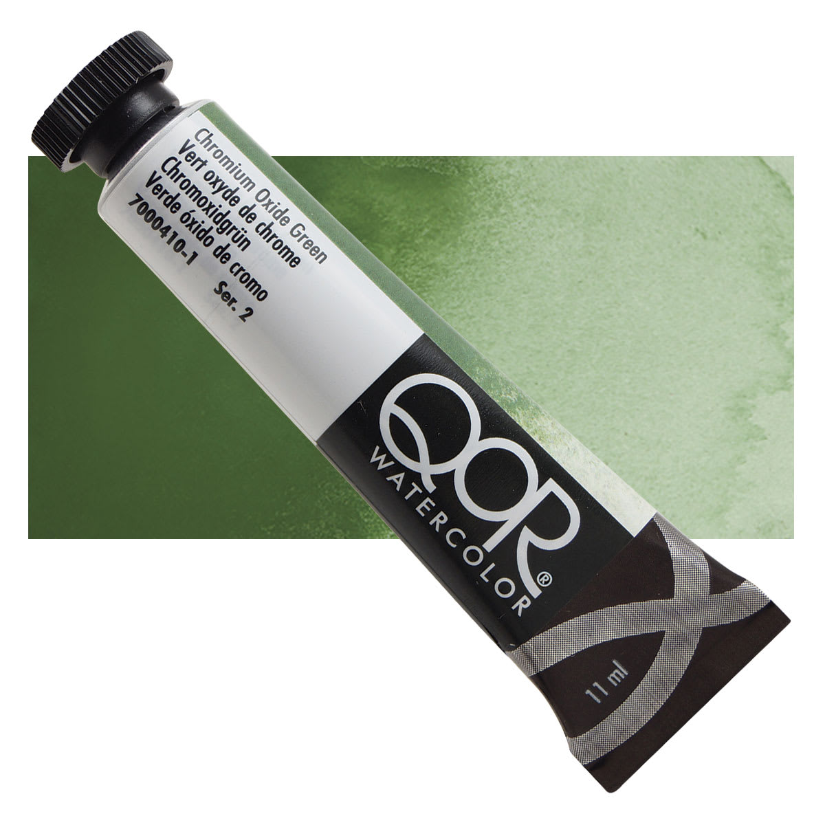 QoR Modern Watercolor - Chromium Oxide Green, 11 ml tube and swatch