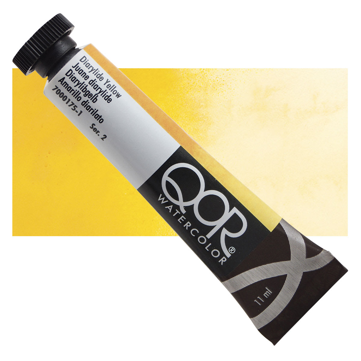 QoR Modern Watercolor - Diarylide Yellow, 11 ml tube and swatch