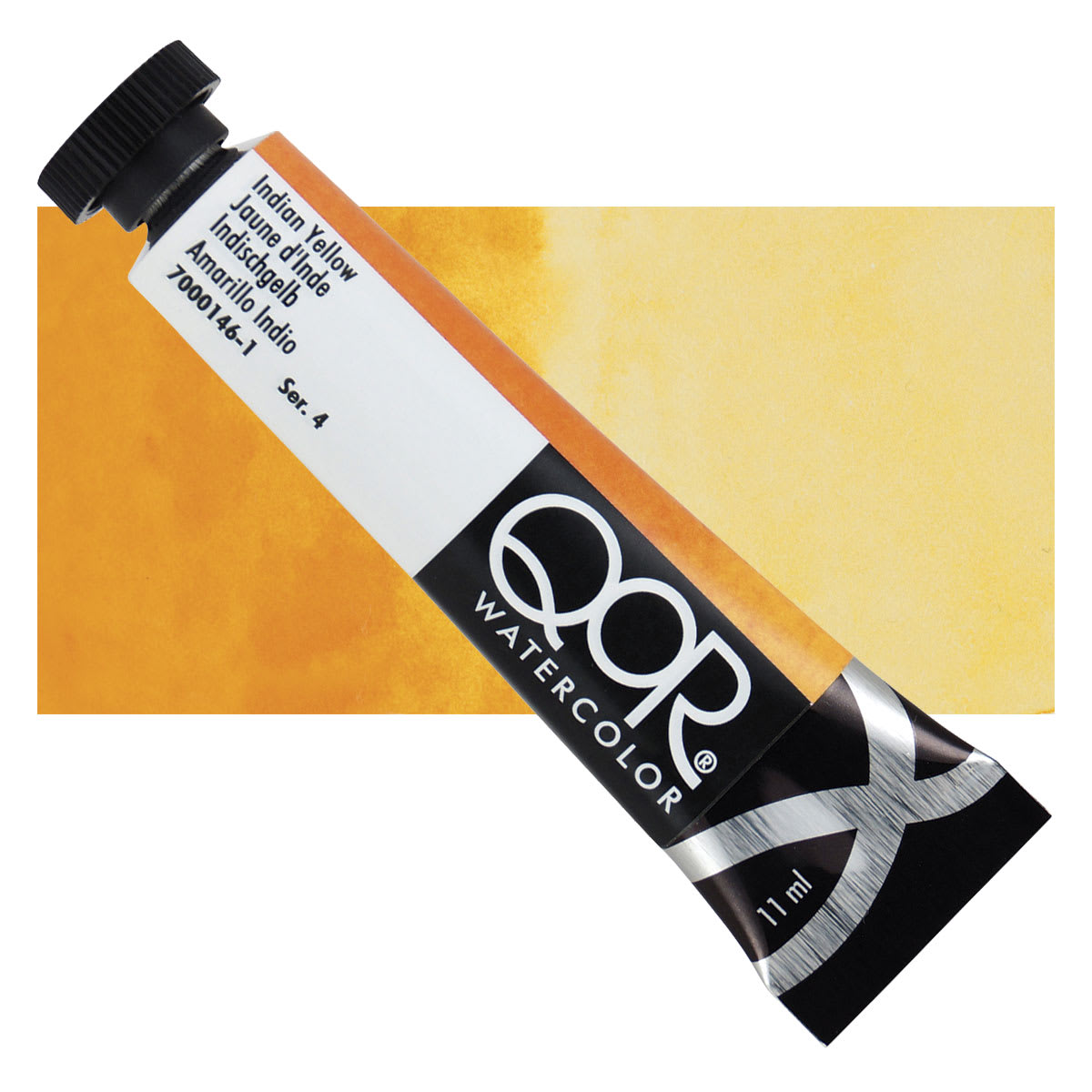 QoR Modern Watercolor - Indian Yellow, 11 ml tube and swatch