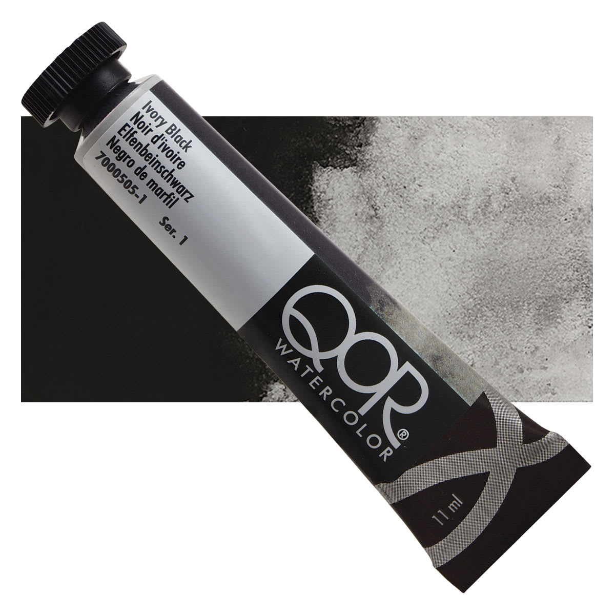 QoR Modern Watercolor - Ivory Black, 11 ml tube and swatch