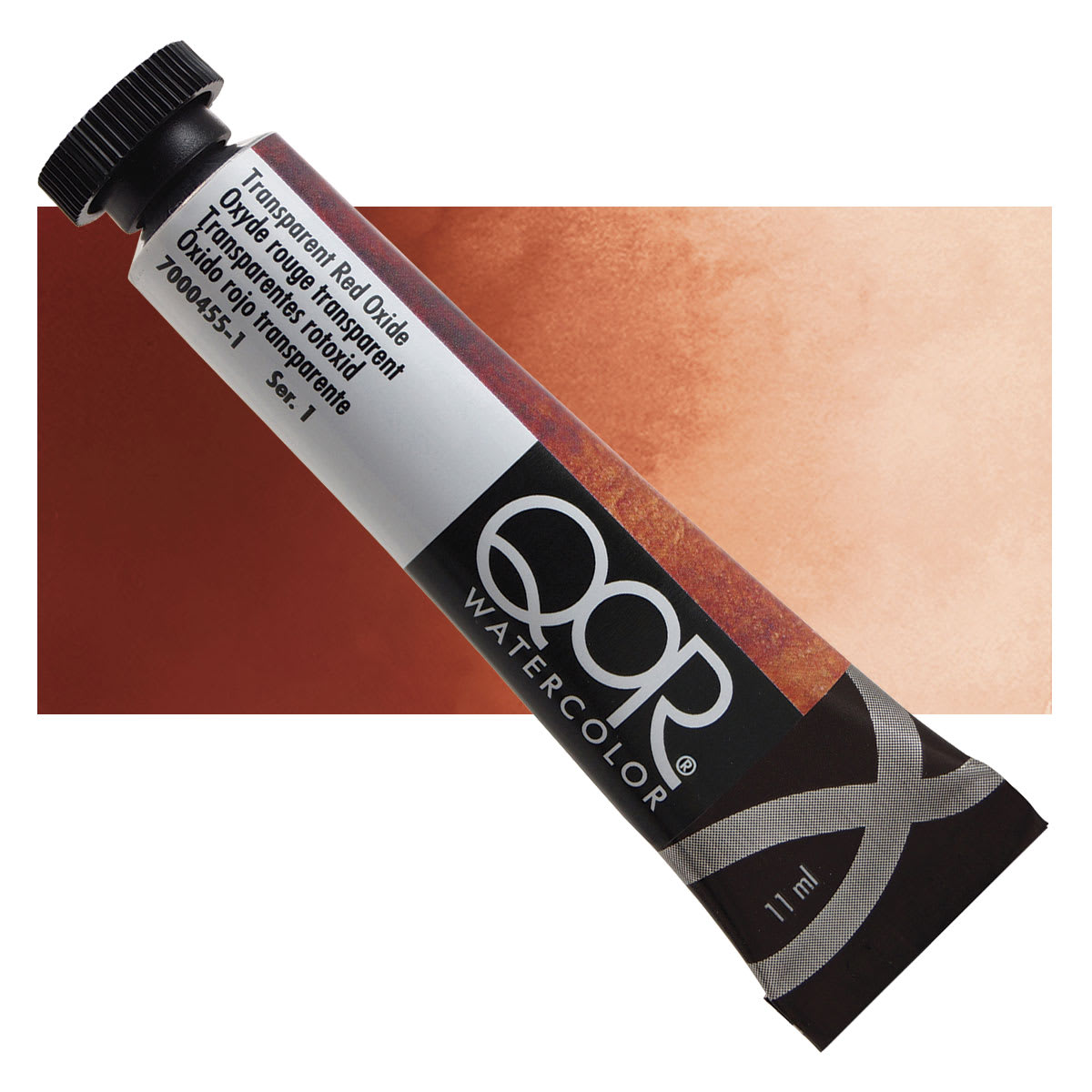 QoR Modern Watercolor - Transparent Red Oxide, 11 ml tube and swatch