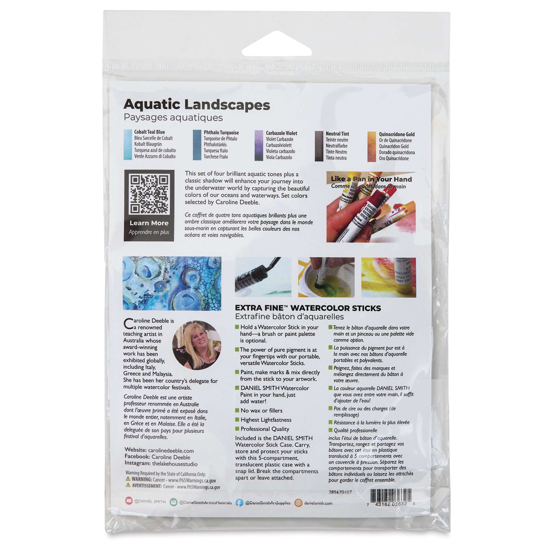 Daniel Smith Watercolor Sticks - Aquatic Landscapes, Set of 5, back of packaging