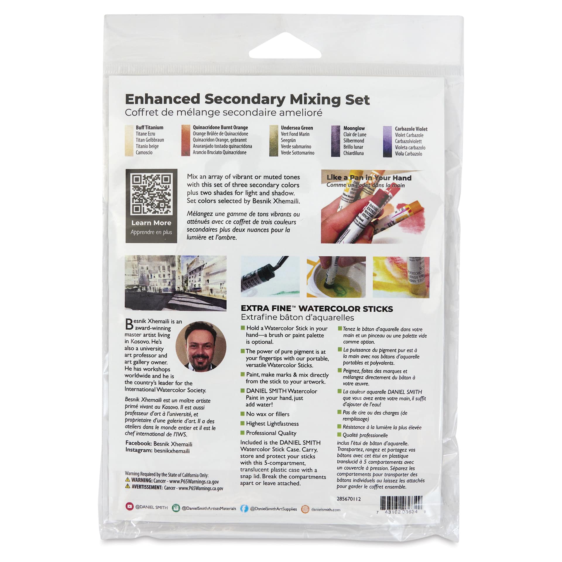 Daniel Smith Watercolor Sticks - Enhanced Secondary Colors, Set of 5, back of packaging