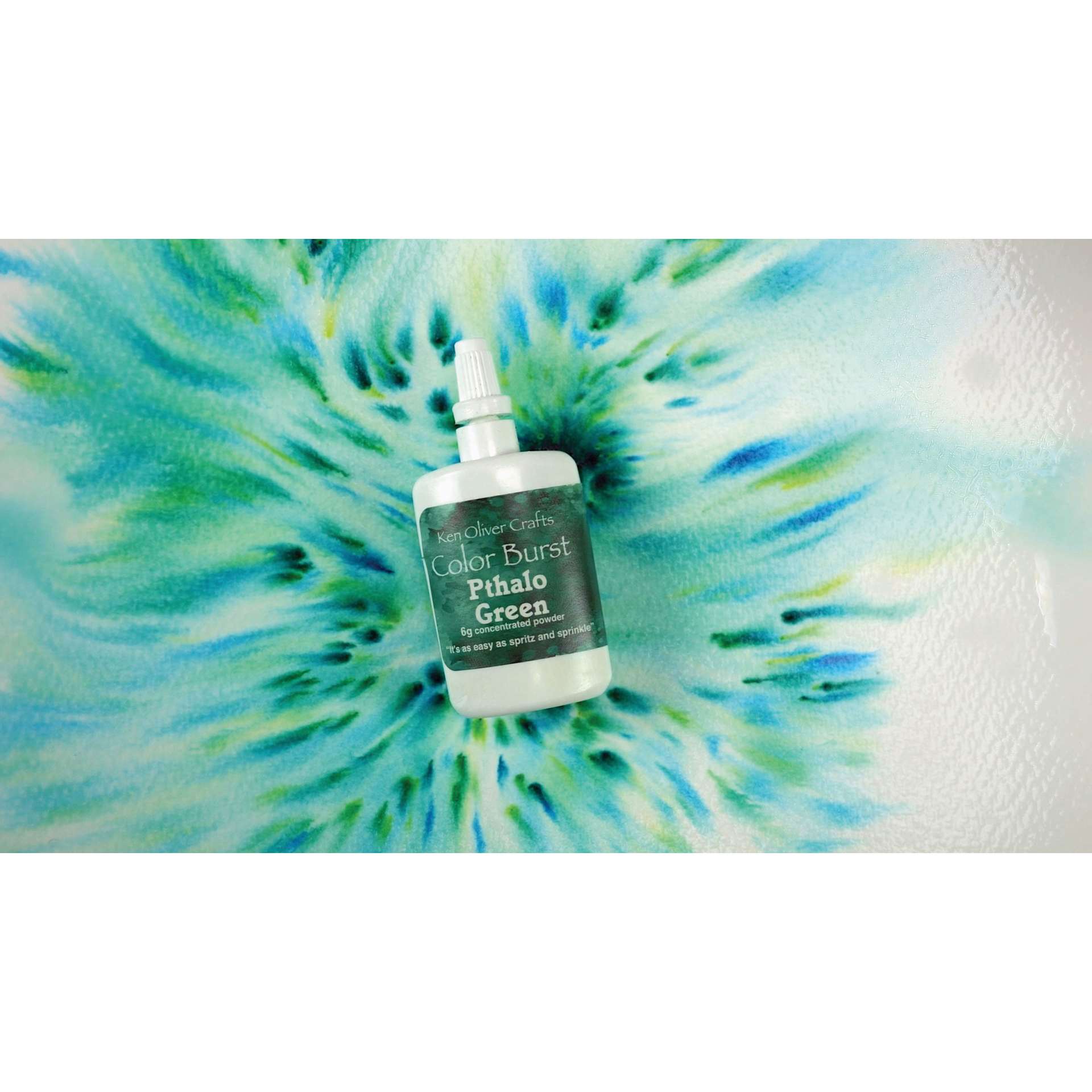 Color Burst Watercolor Powders - Brights, Set of 6, Phthalo Green bottle with swatch