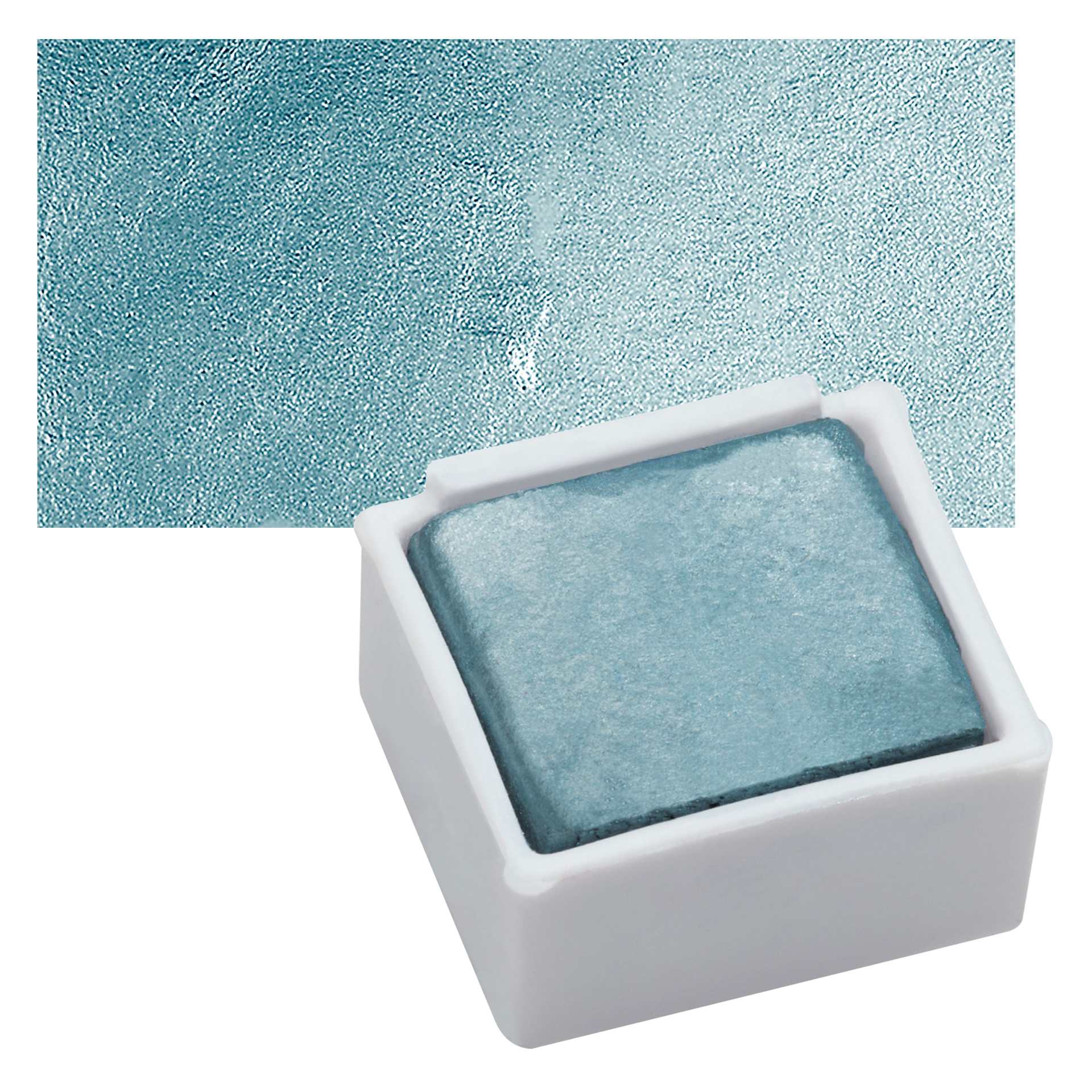 Derwent Watercolor Pan - Metallic Ice Blue pan and swatch