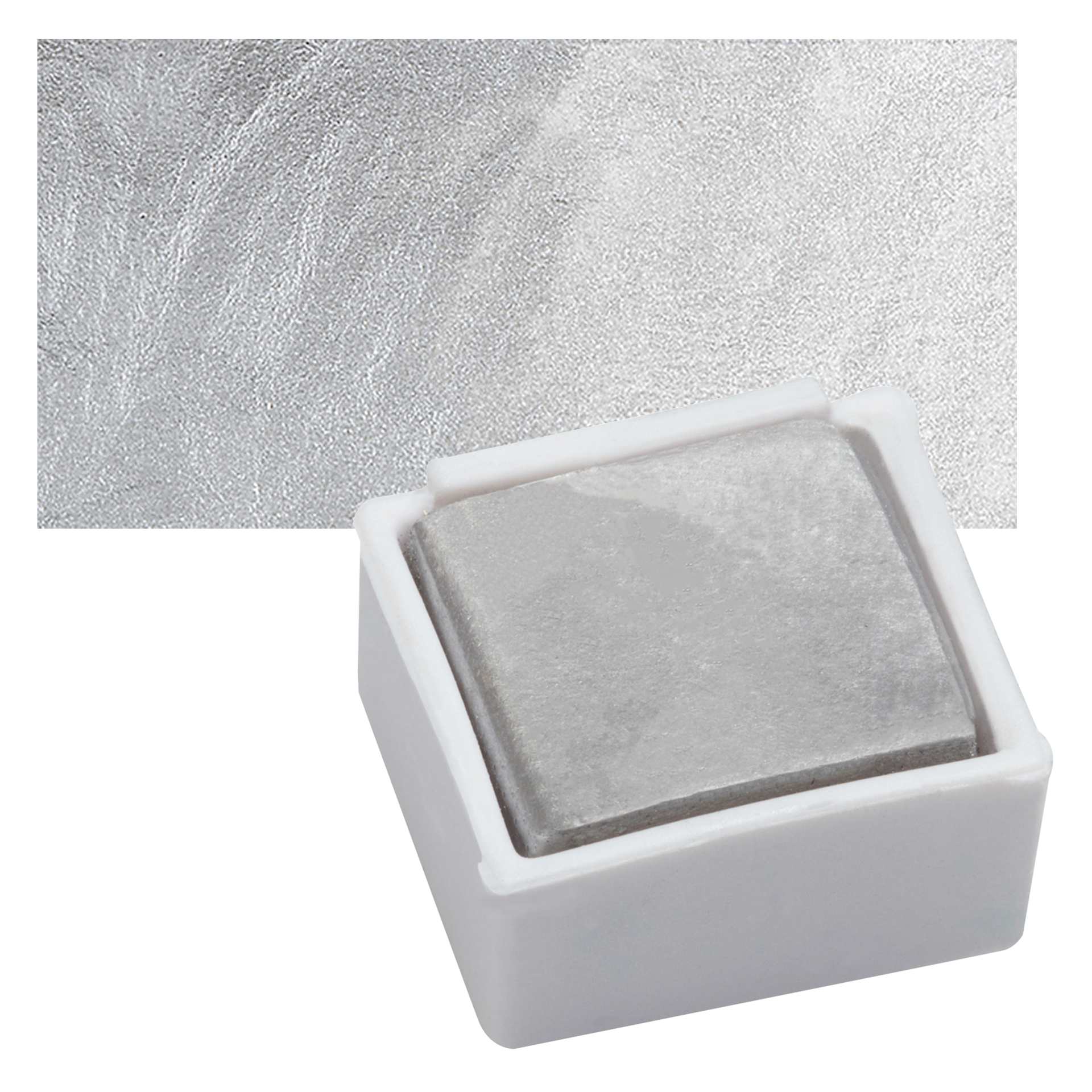Derwent Watercolor Pan - Metallic Silver pan and swatch