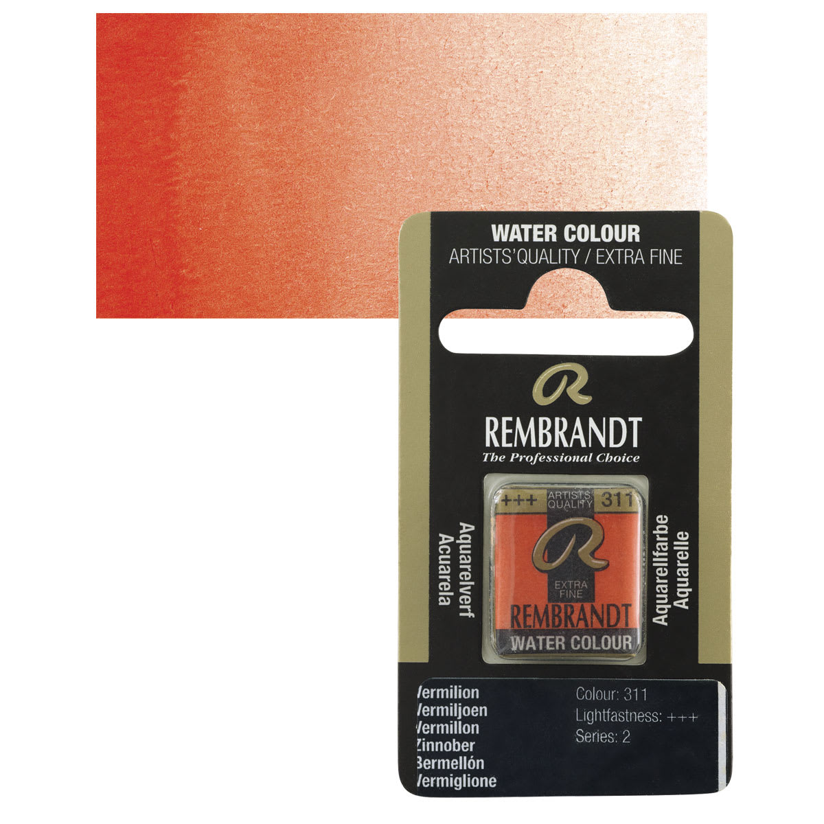 Rembrandt Watercolor Half Pan - Vermilion pan and swatch