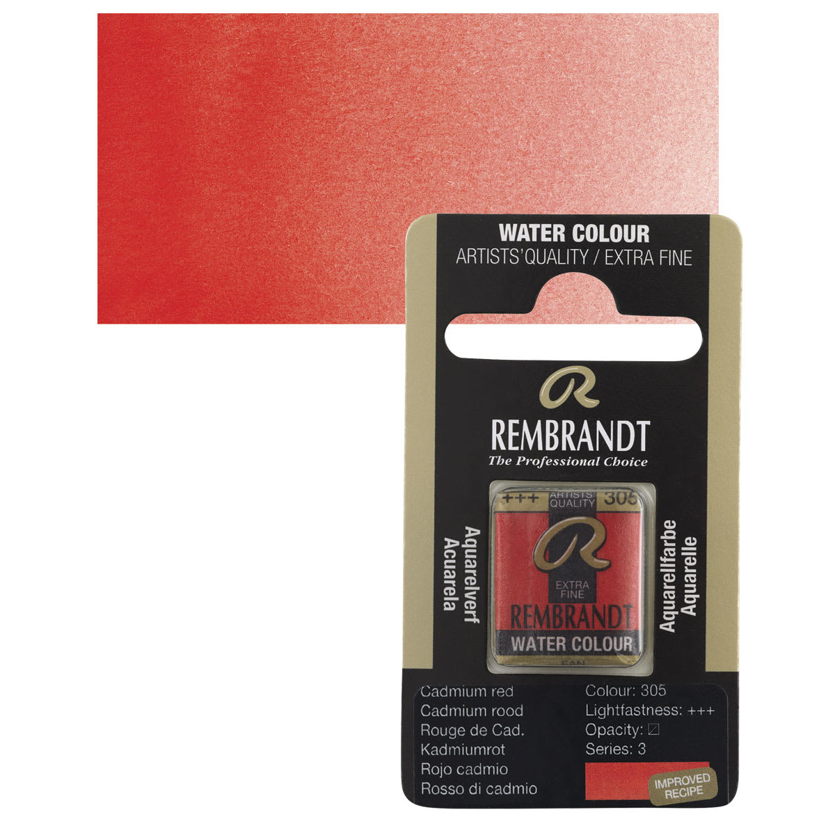 Rembrandt Watercolor Half Pan - Cadmium Red pan and swatch