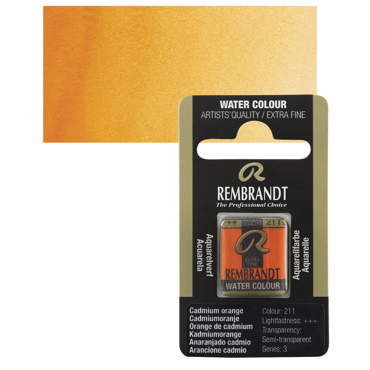 Rembrandt Watercolor Half Pan - Cadmium Orange pan and swatch