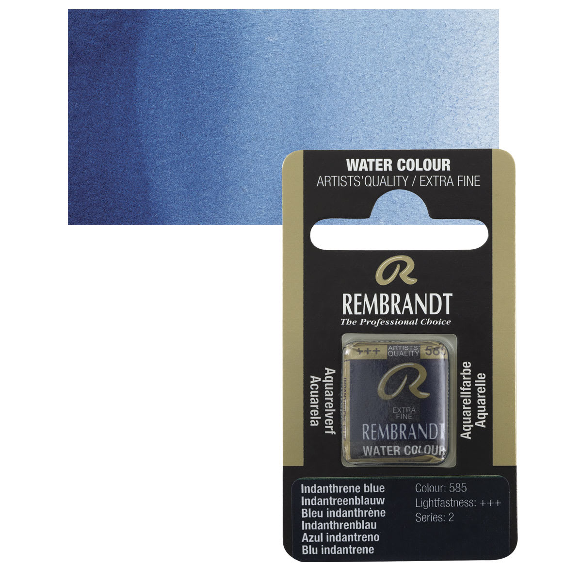 Rembrandt Watercolor Half Pan - Indanthrene Blue pan and swatch