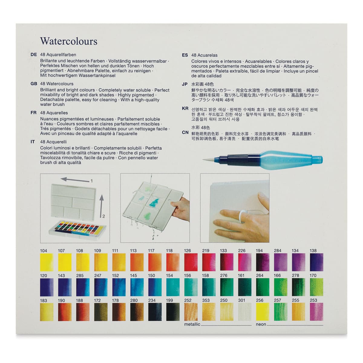 Faber Castell Creative Studio Half Pan Watercolor Sets - Assorted Colors, Set of 48 back of package