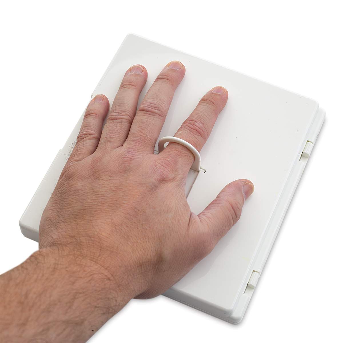 Hand using the ring on back to hold the set of 48