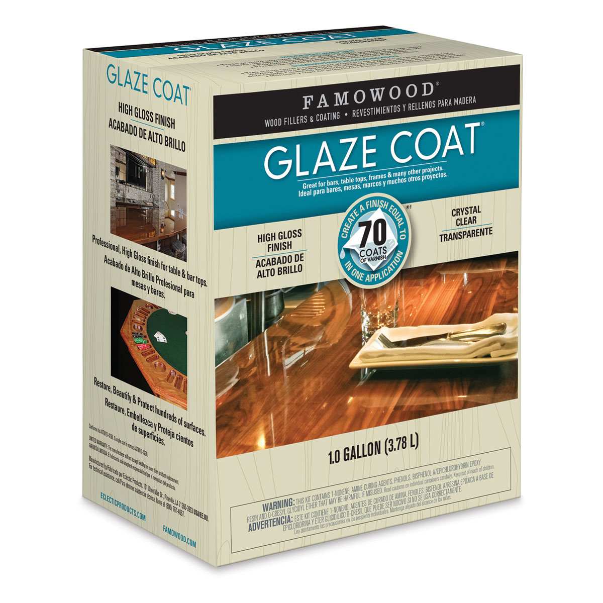 Famowood Glaze Coat - Angled view of Gallon size Clear Epoxy Kit