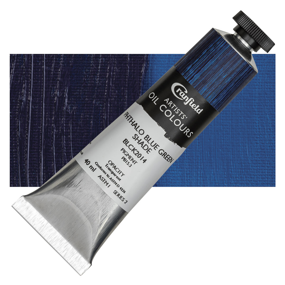 Cranfield Artists' Oil Paint - Phthalo Blue Green Shade, 40 ml, Tube and swatch