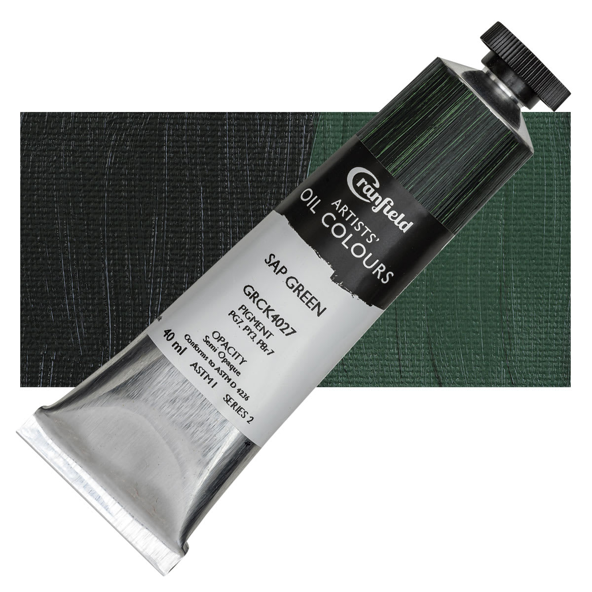 Cranfield Artists' Oil Paint - Sap Green, 40 ml, Tube and swatch