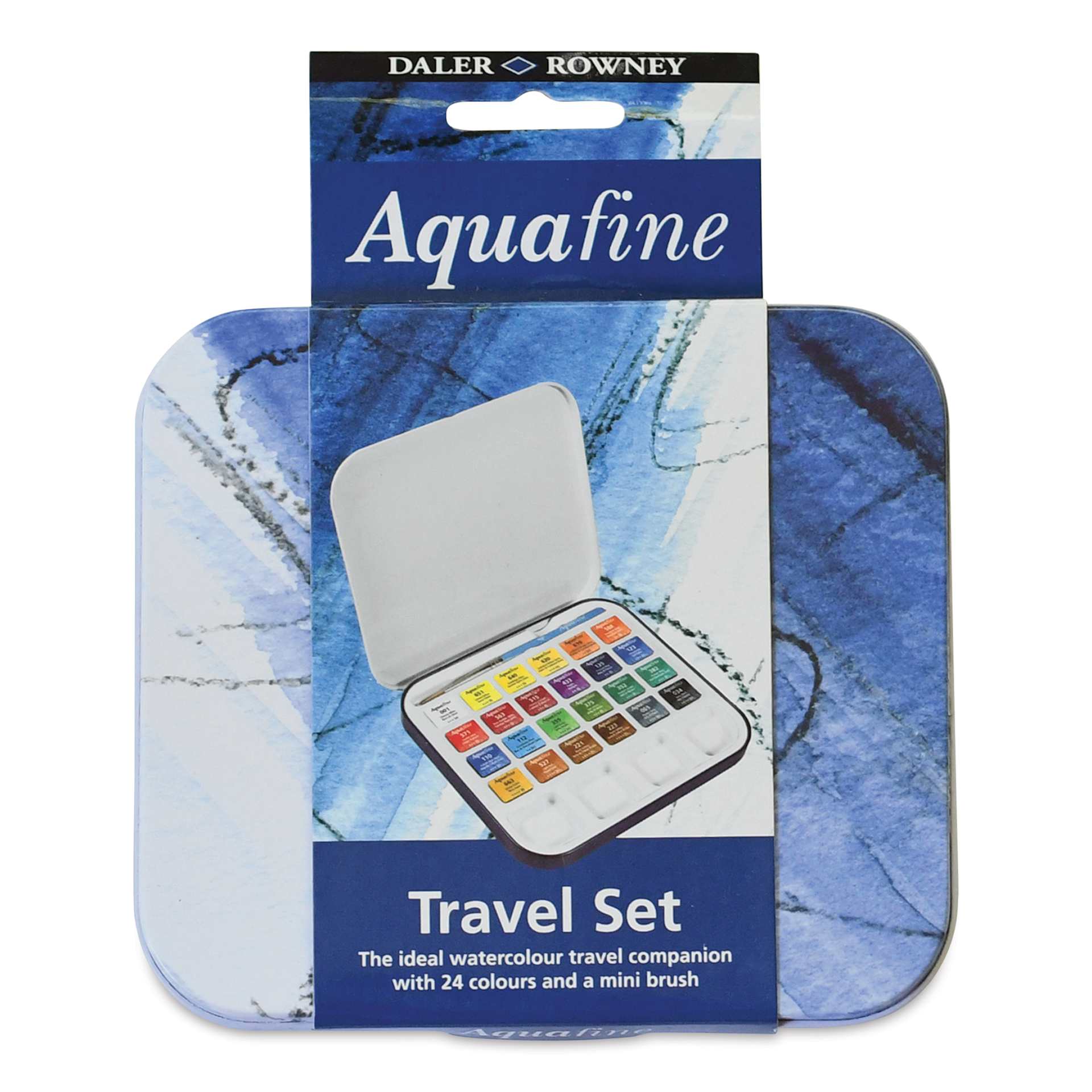 Daler-Rowney Aquafine Watercolors - Set of 24 Mini Travel, Assorted Colors, Half Pan front of package