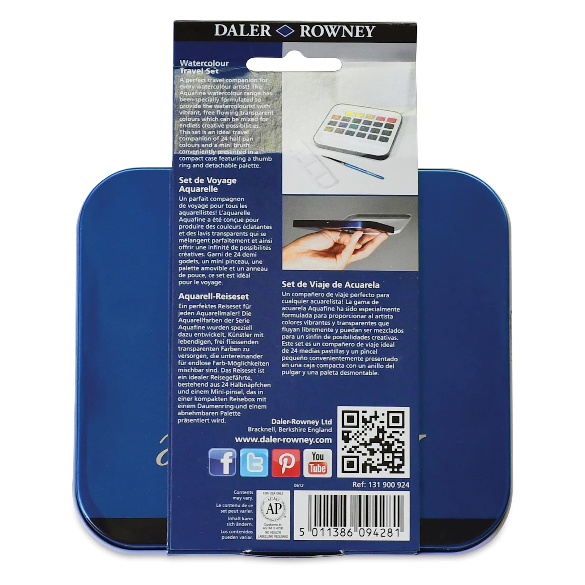 Daler-Rowney Aquafine Watercolors - Set of 24 Mini Travel, Assorted Colors, Half Pan back of package