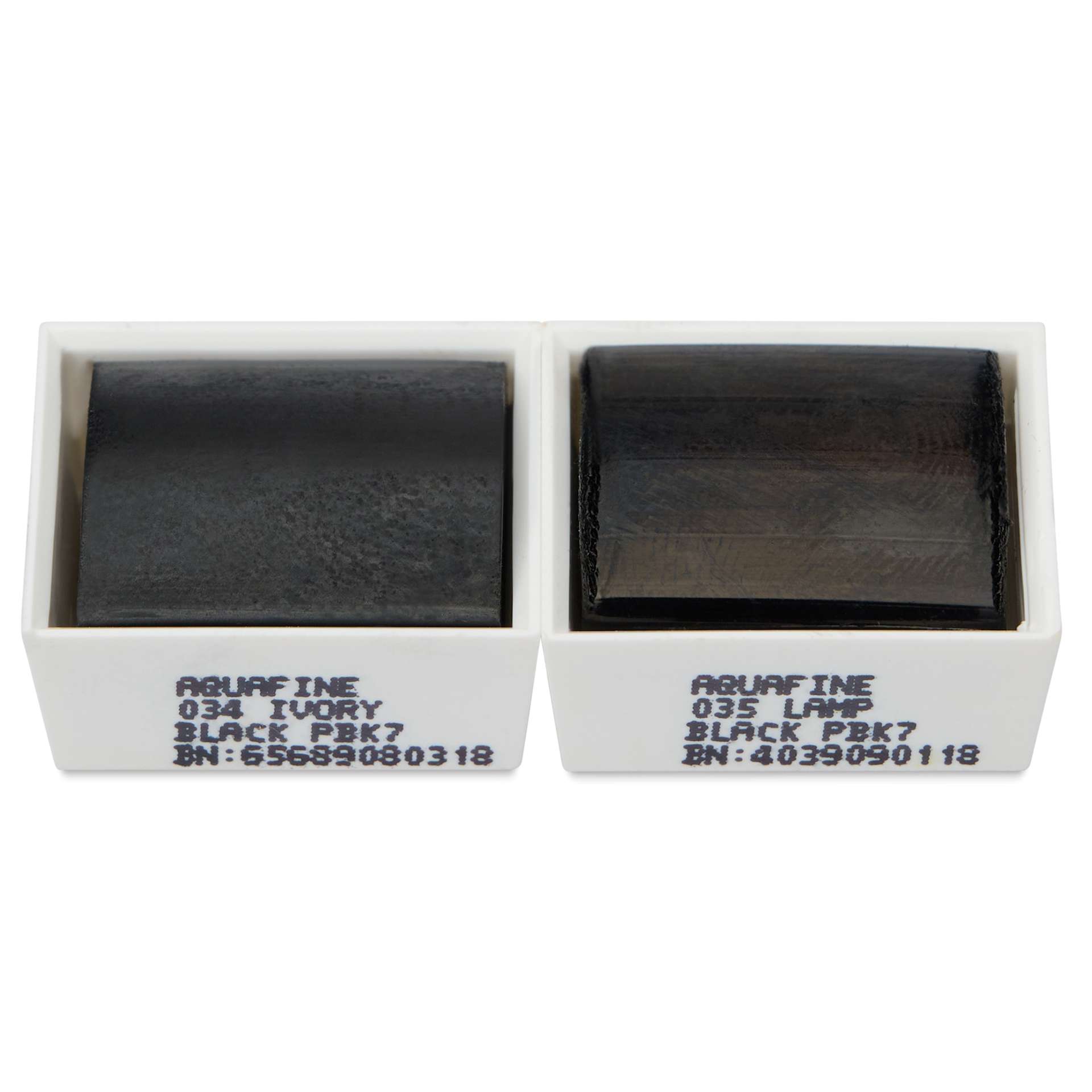 Daler-Rowney Aquafine Watercolors - Set of 2, Ivory Black and Lamp Black, Half Pan out of package