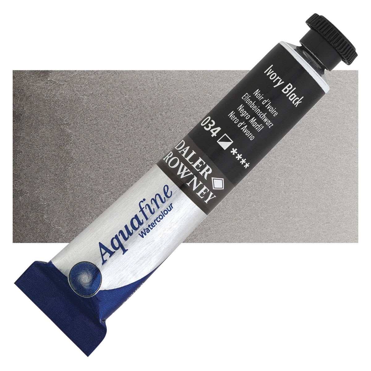 Daler-Rowney Aquafine Watercolor - Ivory Black, 8 ml Tube and swatch
