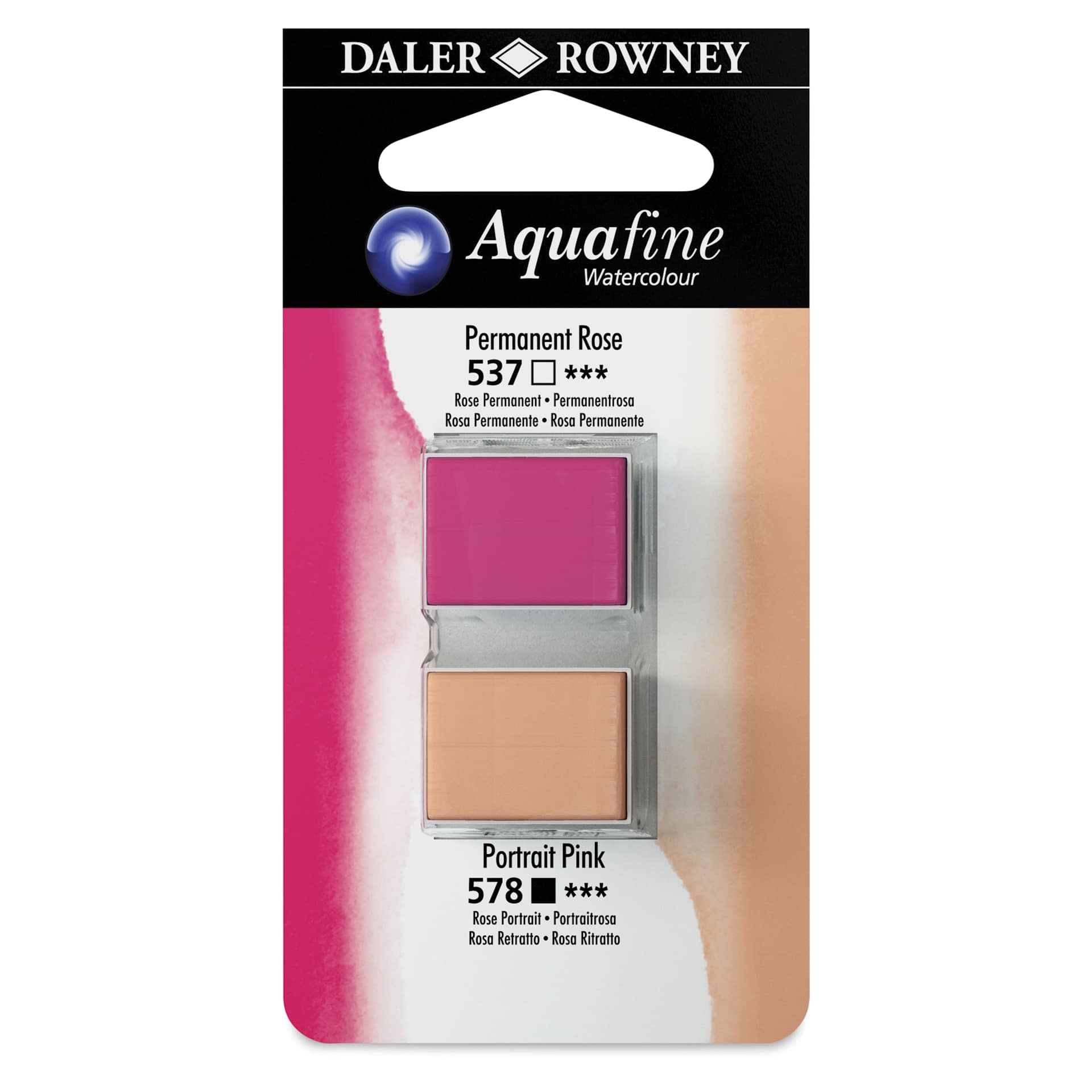 Daler-Rowney Aquafine Watercolors - Set of 2, Permanent Rose and Peach Pink, Half Pan