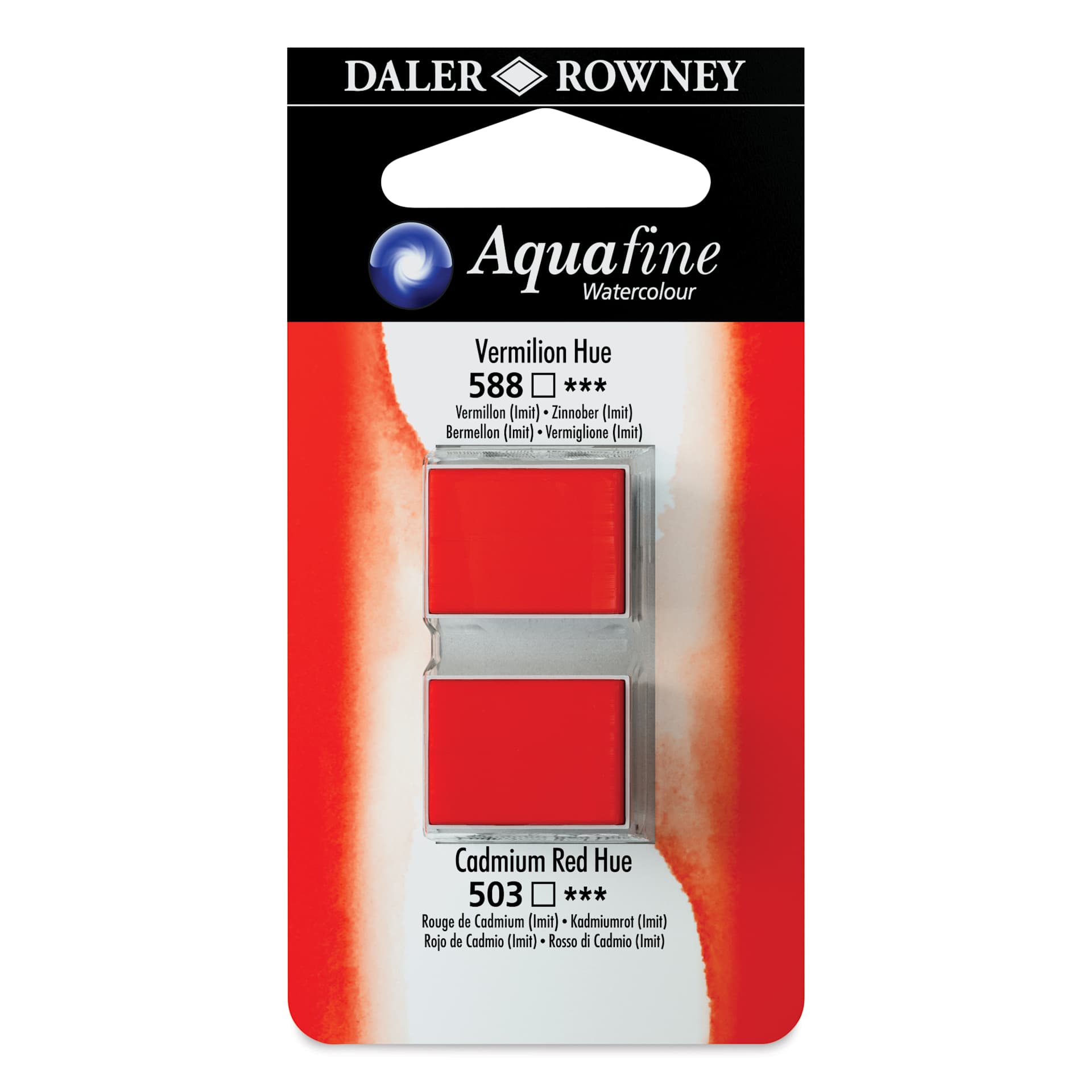 Daler-Rowney Aquafine Watercolors - Set of 2, Vermilion Hue and Cadmium Red Hue, Half Pan