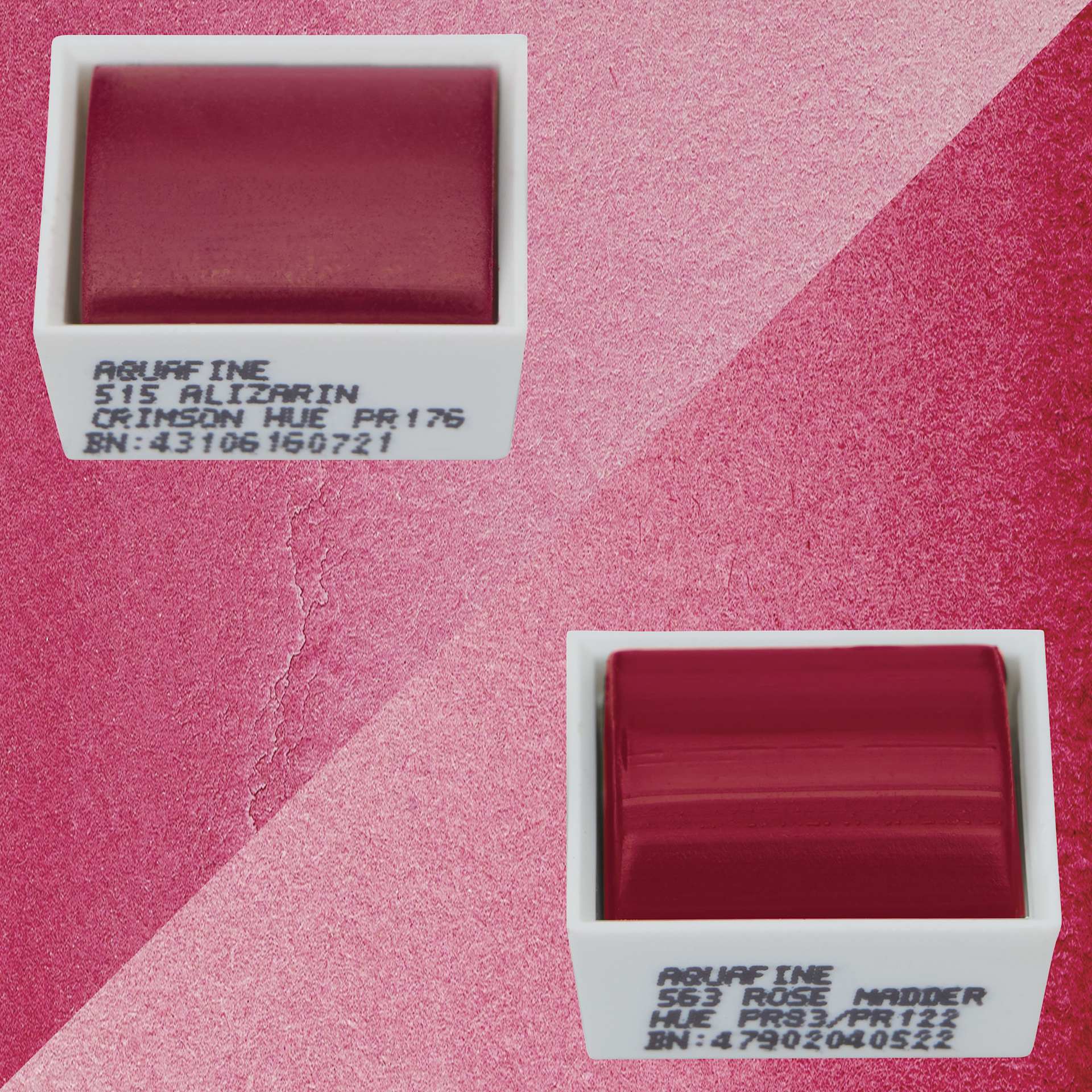 Daler-Rowney Aquafine Watercolors- Set of 2, Alizarin Crimson Hue and Rose Madder Hue, Half Pans with swatches