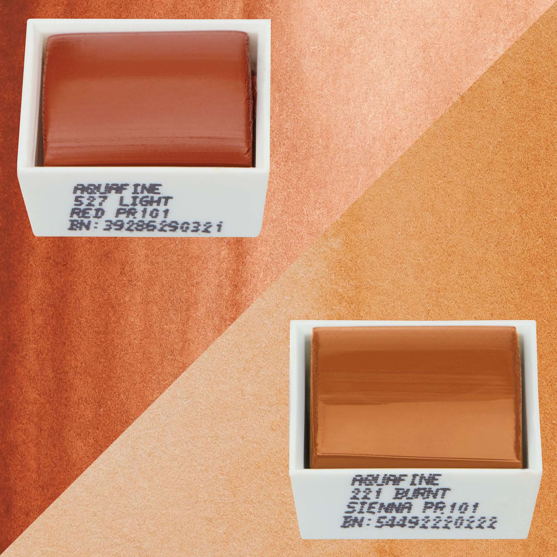 Daler-Rowney Aquafine Watercolors - Set of 2, Light Red and Burnt Sienna, Half Pans with swatches