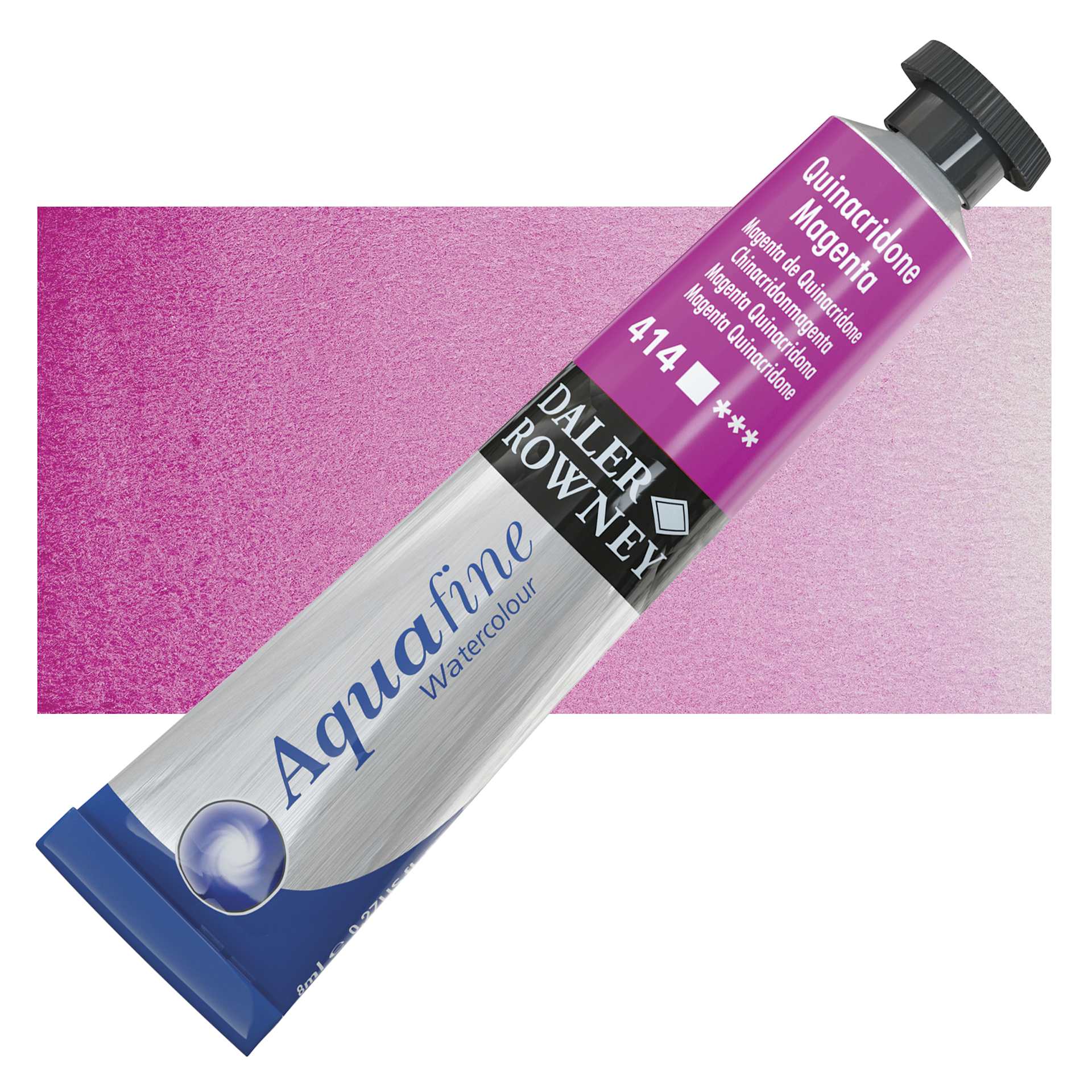 Daler-Rowney Aquafine Watercolor - Quinacridone Magenta, 8 ml, Tube and swatch