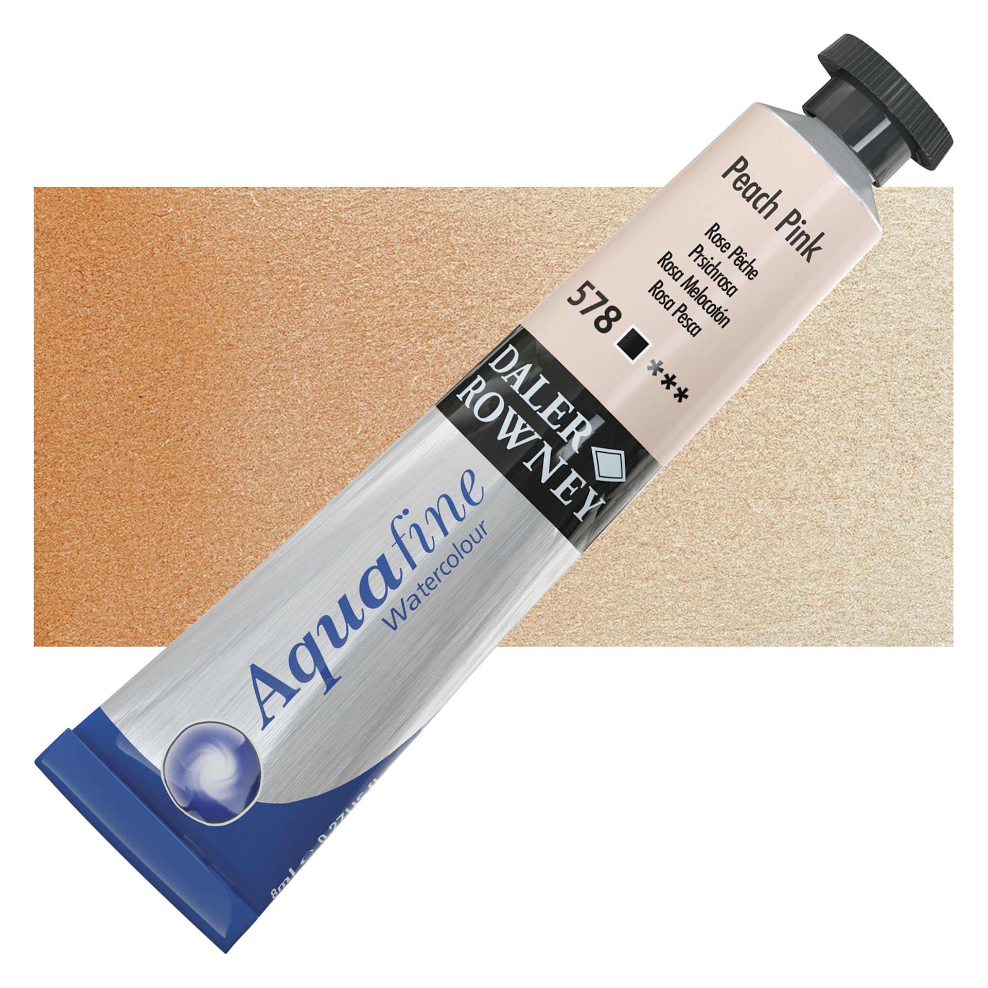 Daler-Rowney Aquafine Watercolor - Peach Pink, 8 ml, Tube and swatch