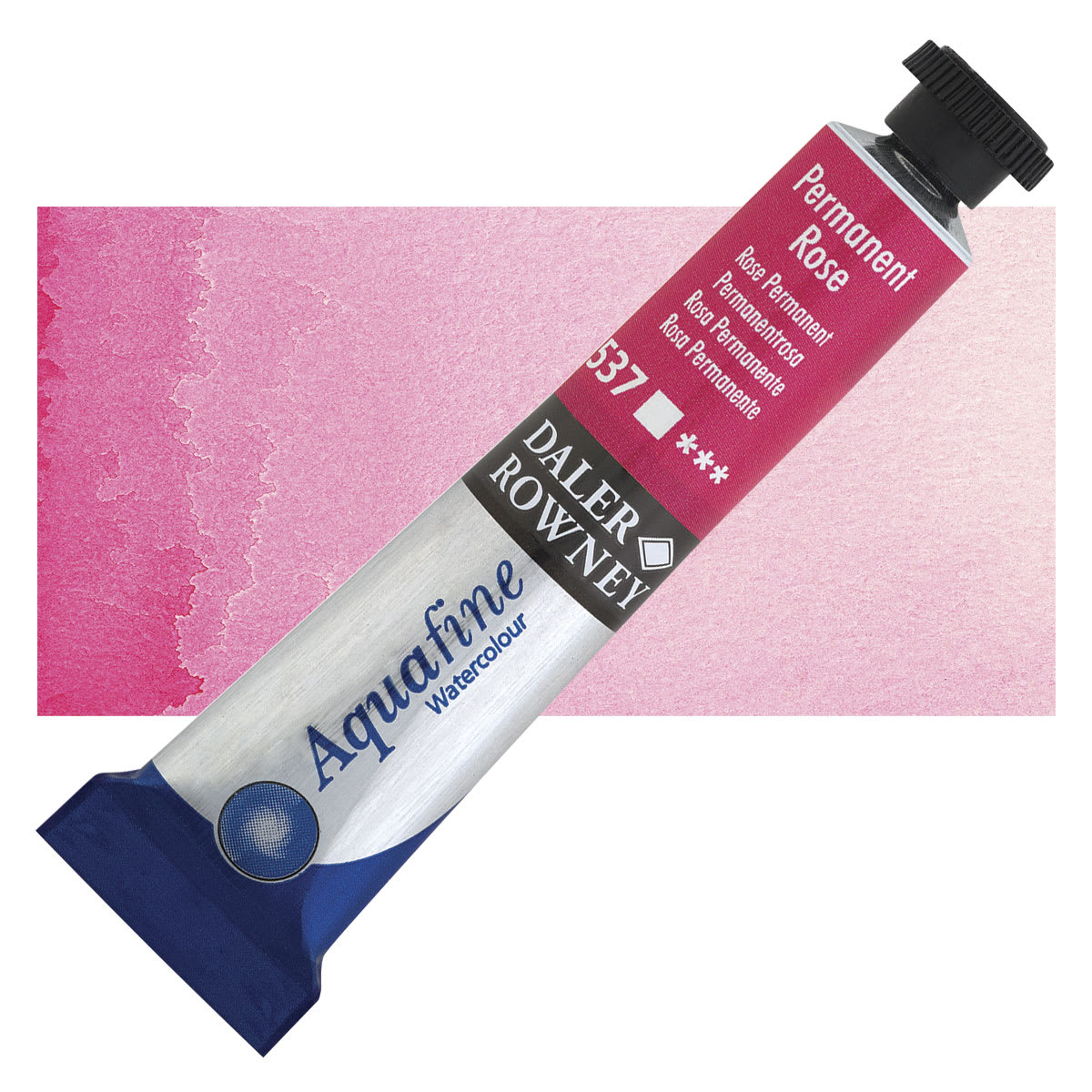 Daler-Rowney Aquafine Watercolor - Permanent Rose, 8 ml, Tube and swatch