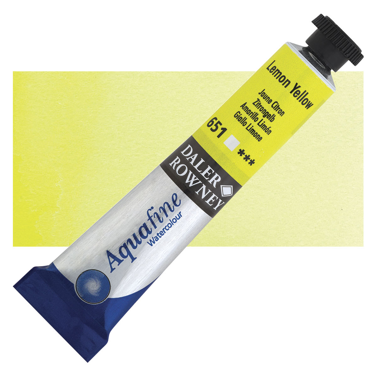 Daler-Rowney Aquafine Watercolor - Lemon Yellow, 8 ml Tube and swatch