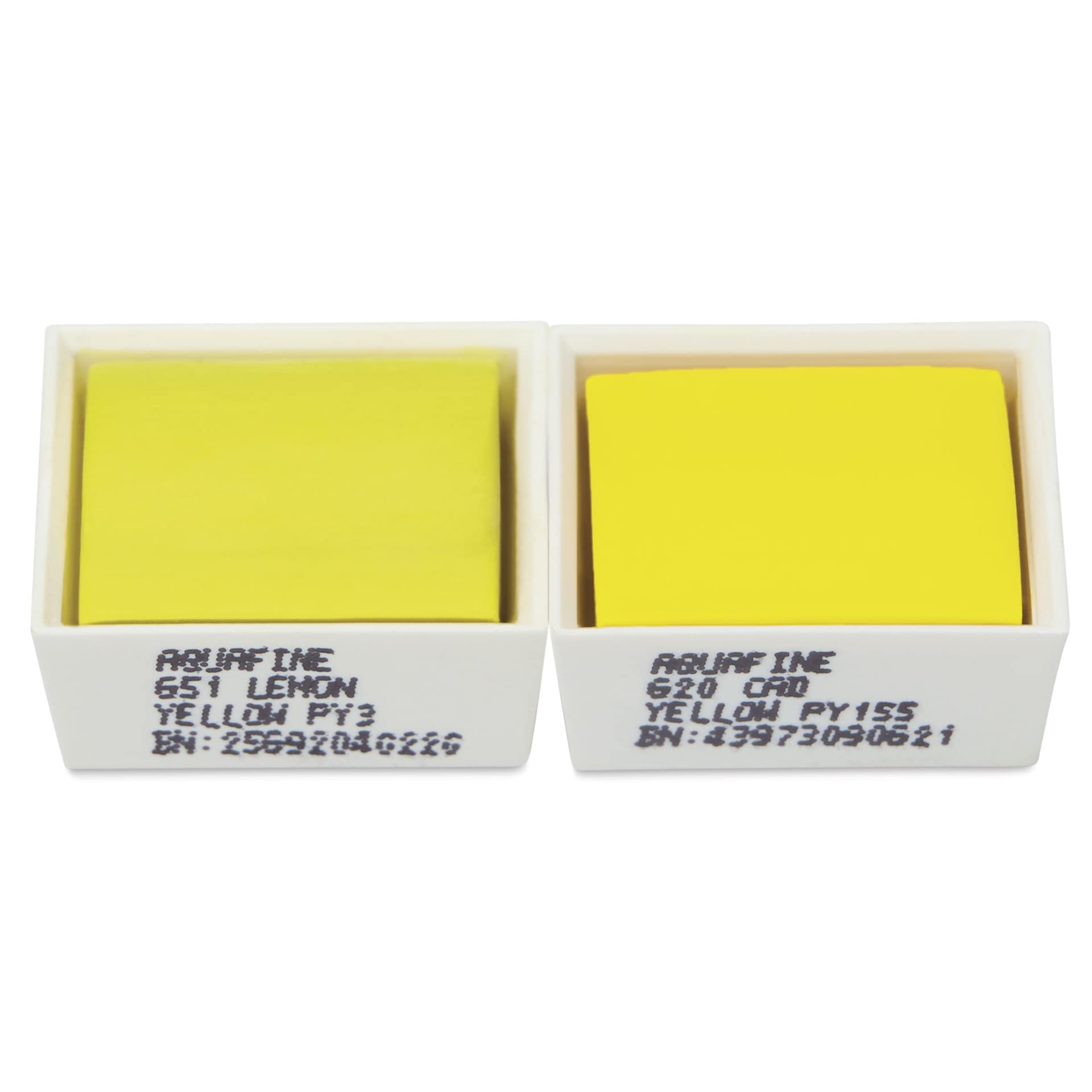 Daler-Rowney Aquafine Watercolors - Set of 2, Lemon Yellow and Cadmium Yellow Hue, Half Pan out of package
