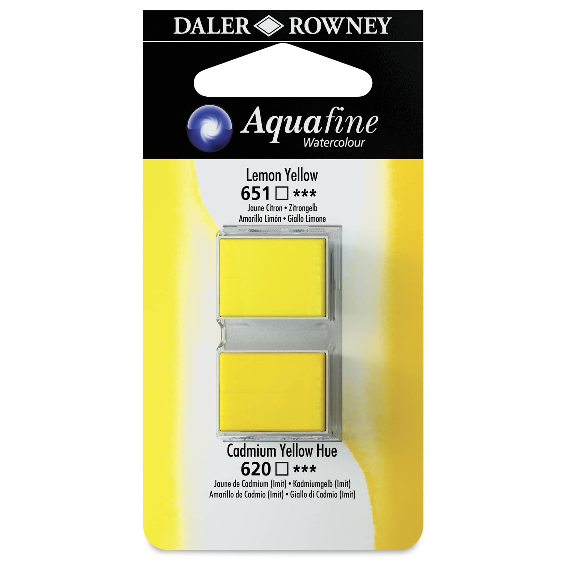 Daler-Rowney Aquafine Watercolors - Set of 2, Lemon Yellow and Cadmium Yellow Hue, Half Pan