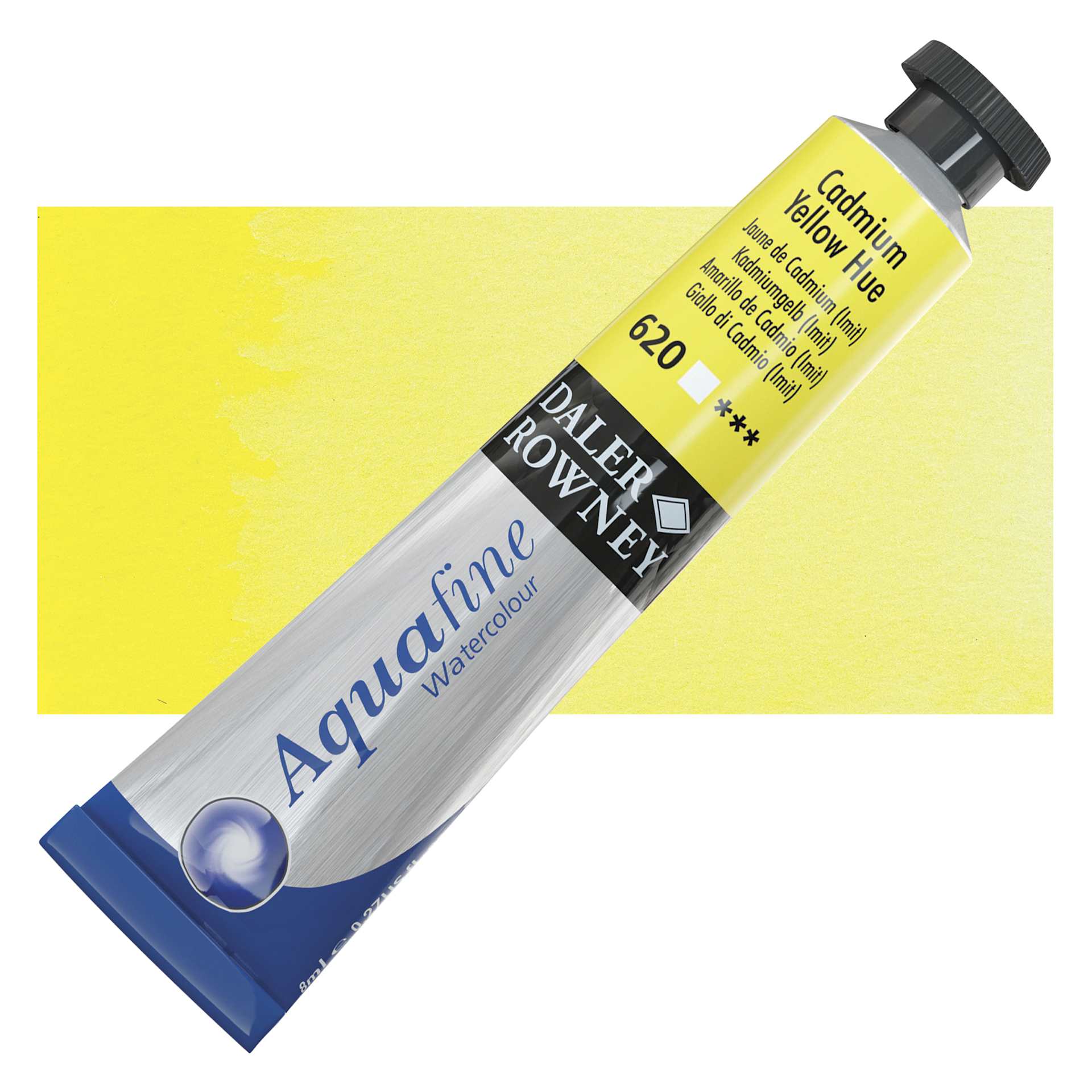 Daler-Rowney Aquafine Watercolor - Cadmium Yellow Hue, 8 ml Tube and swatch