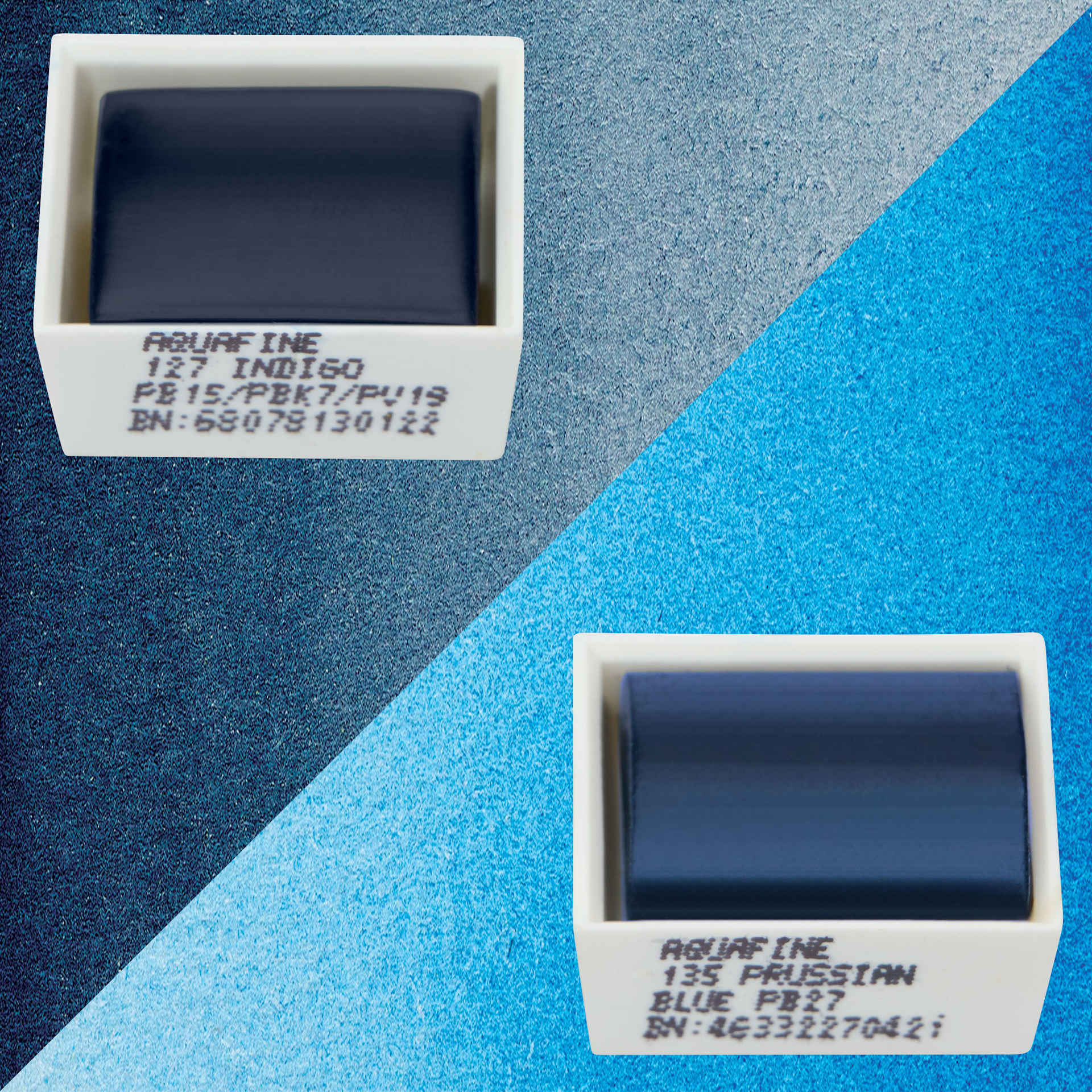 Daler-Rowney Aquafine Watercolors - Set of 2, Indigo and Prussian Blue, Half Pans with swatches