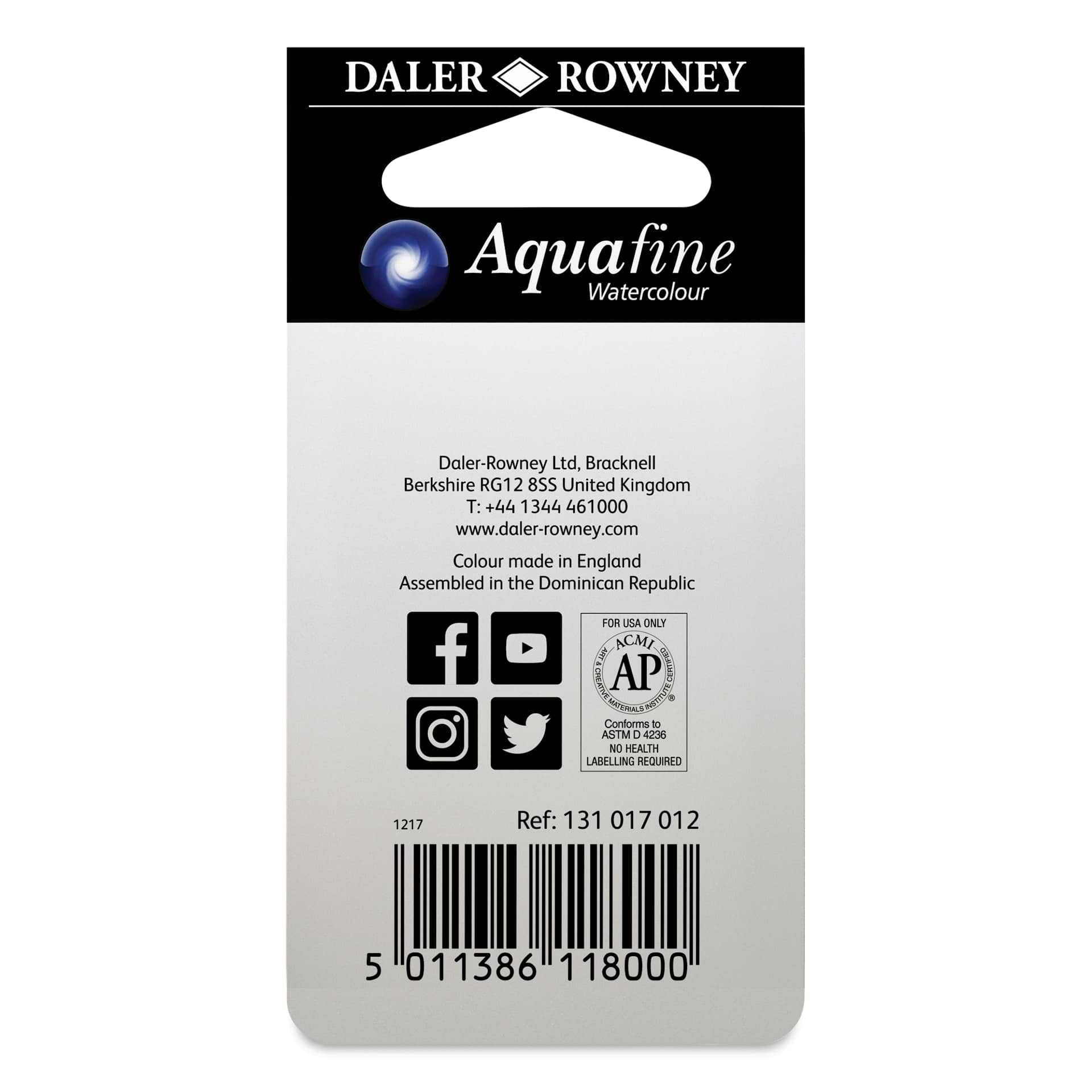 Daler-Rowney Aquafine Watercolors - Set of 2, Cobalt Blue Hue and Phthalo Blue, Half Pan back of package