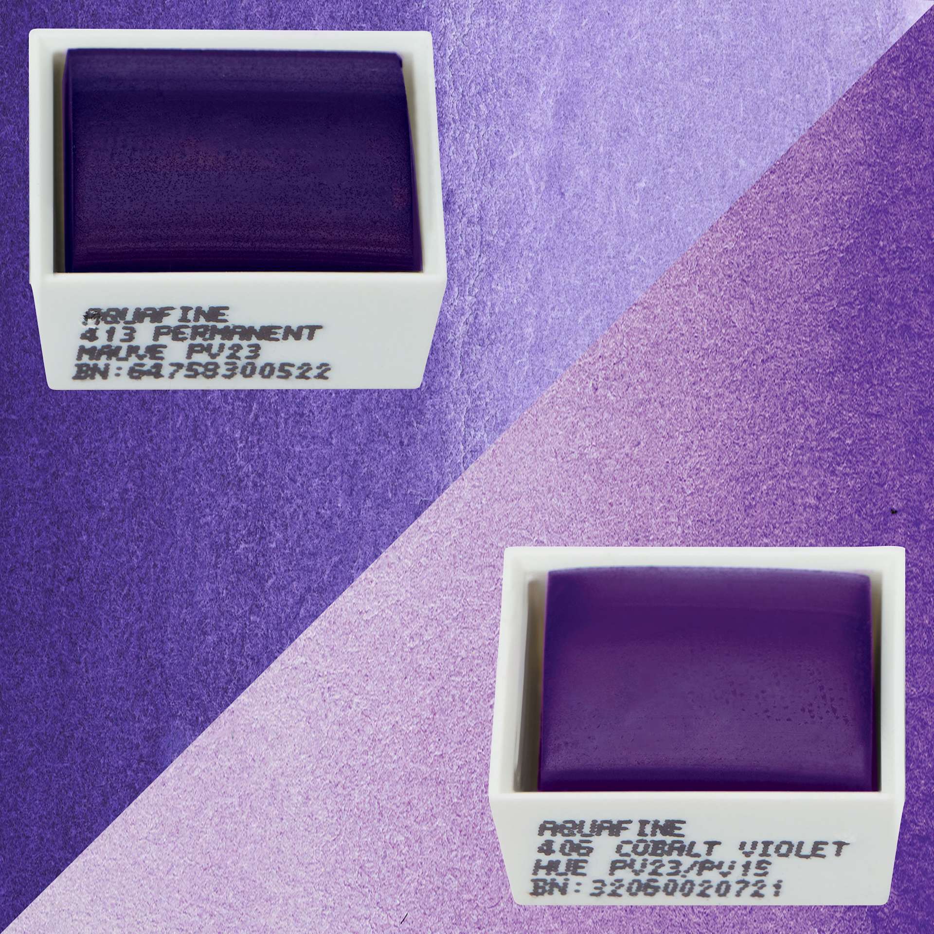 Daler-Rowney Aquafine Watercolors - Set of 2, Cobalt Violet Hue and Permanent Mauve, Half Pan swatches