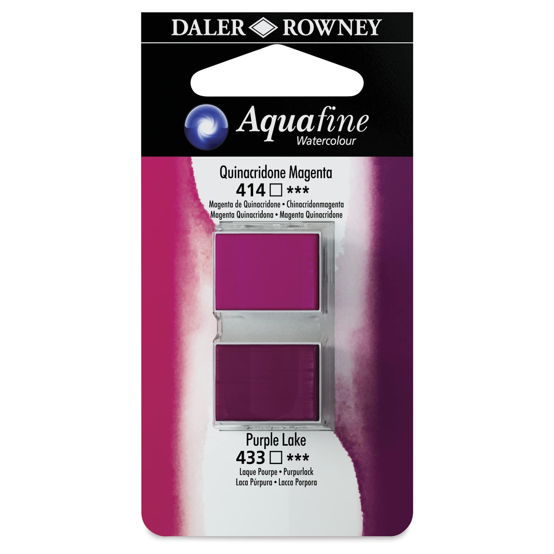 Daler-Rowney Aquafine Watercolors - Set of 2, Quinacridone Magenta and Purple Lake, Half Pan