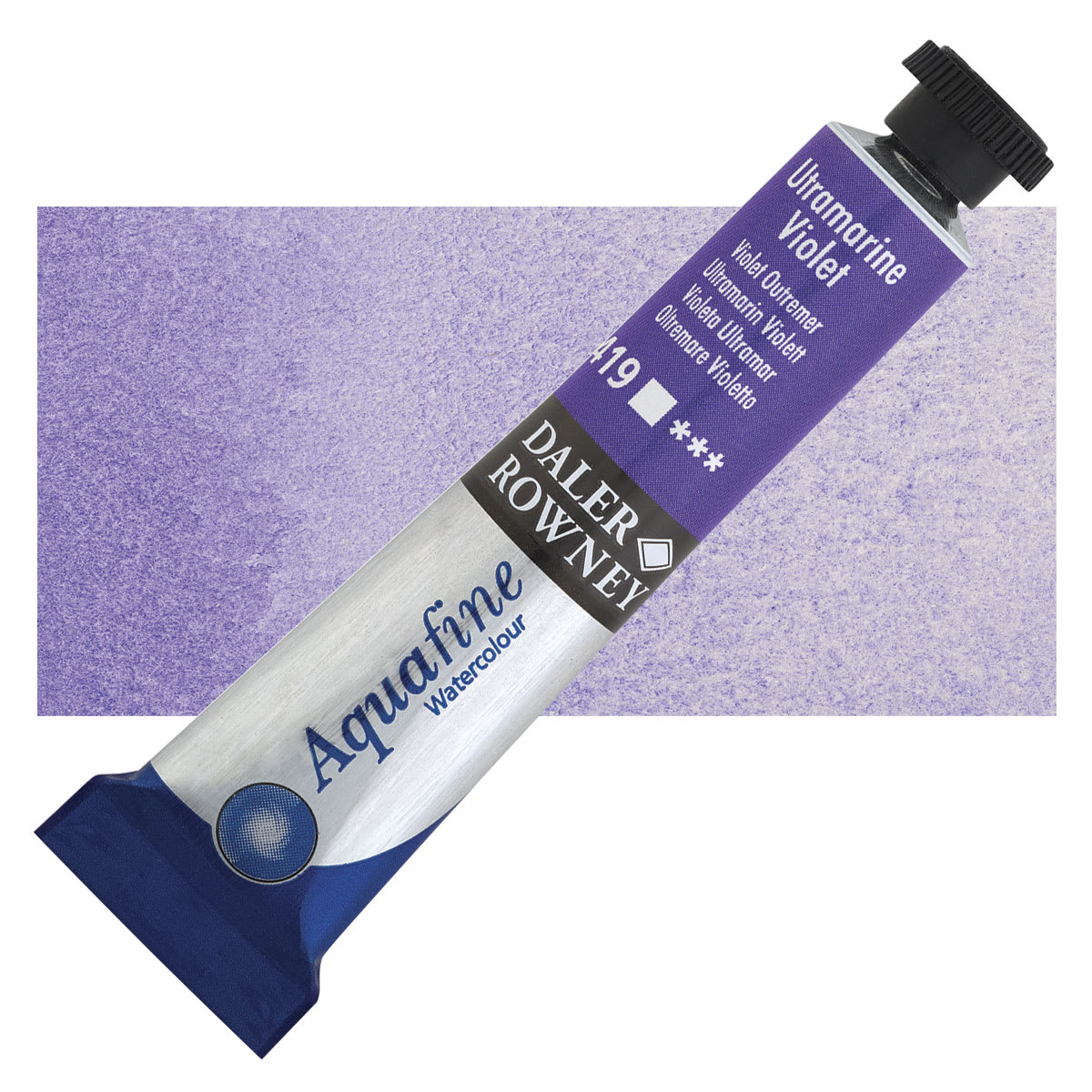 Daler-Rowney Aquafine Watercolor - Ultramarine Violet, 8 ml, Tube and swatch