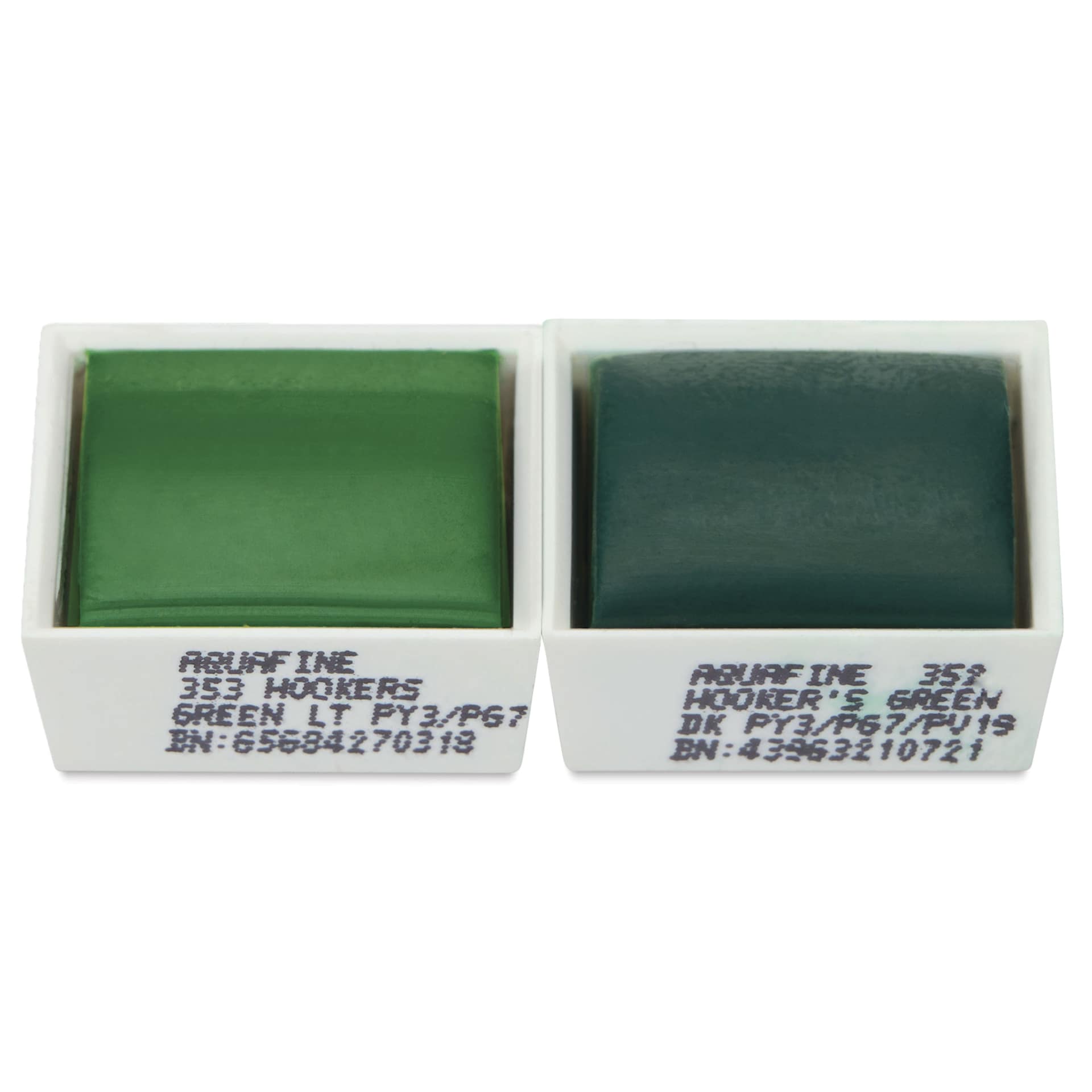 Daler-Rowney Aquafine Watercolors - Set of 2, Hooker's Green Light and Hooker's Green Dark, Half Pan out of package