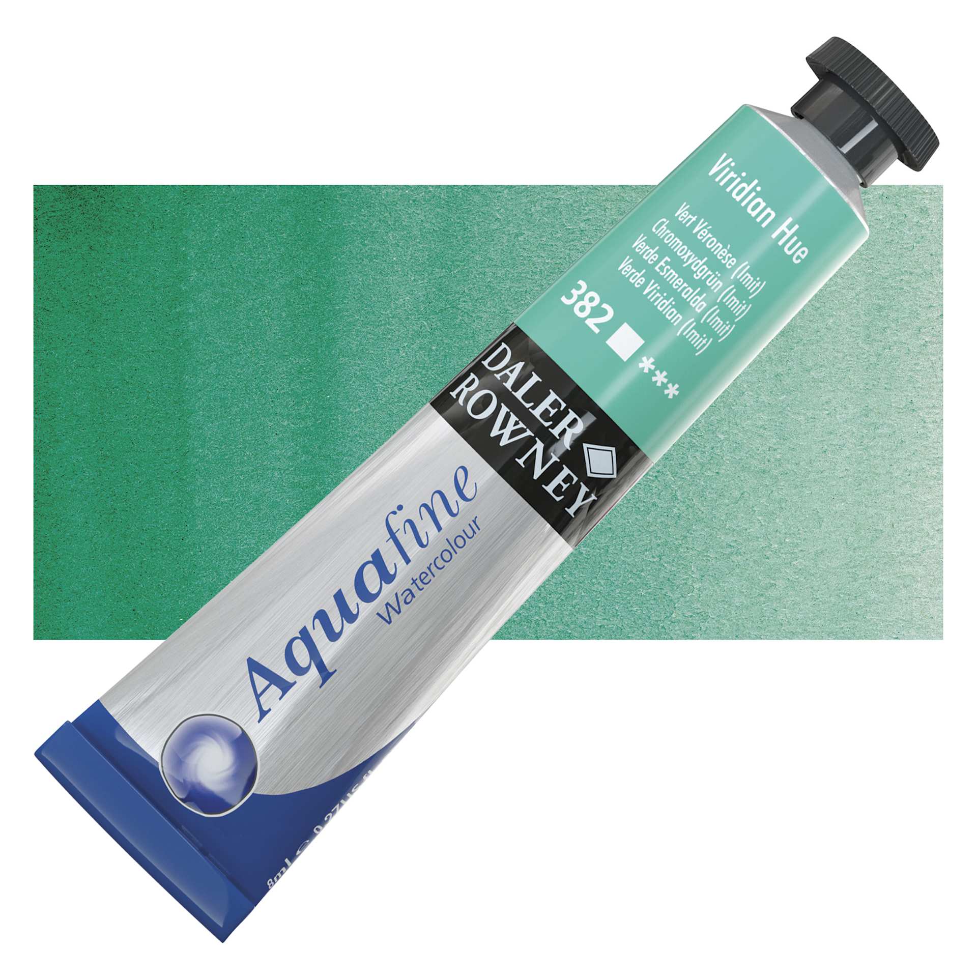 Daler-Rowney Aquafine Watercolor - Viridian Hue, 8 ml, Tube and swatch