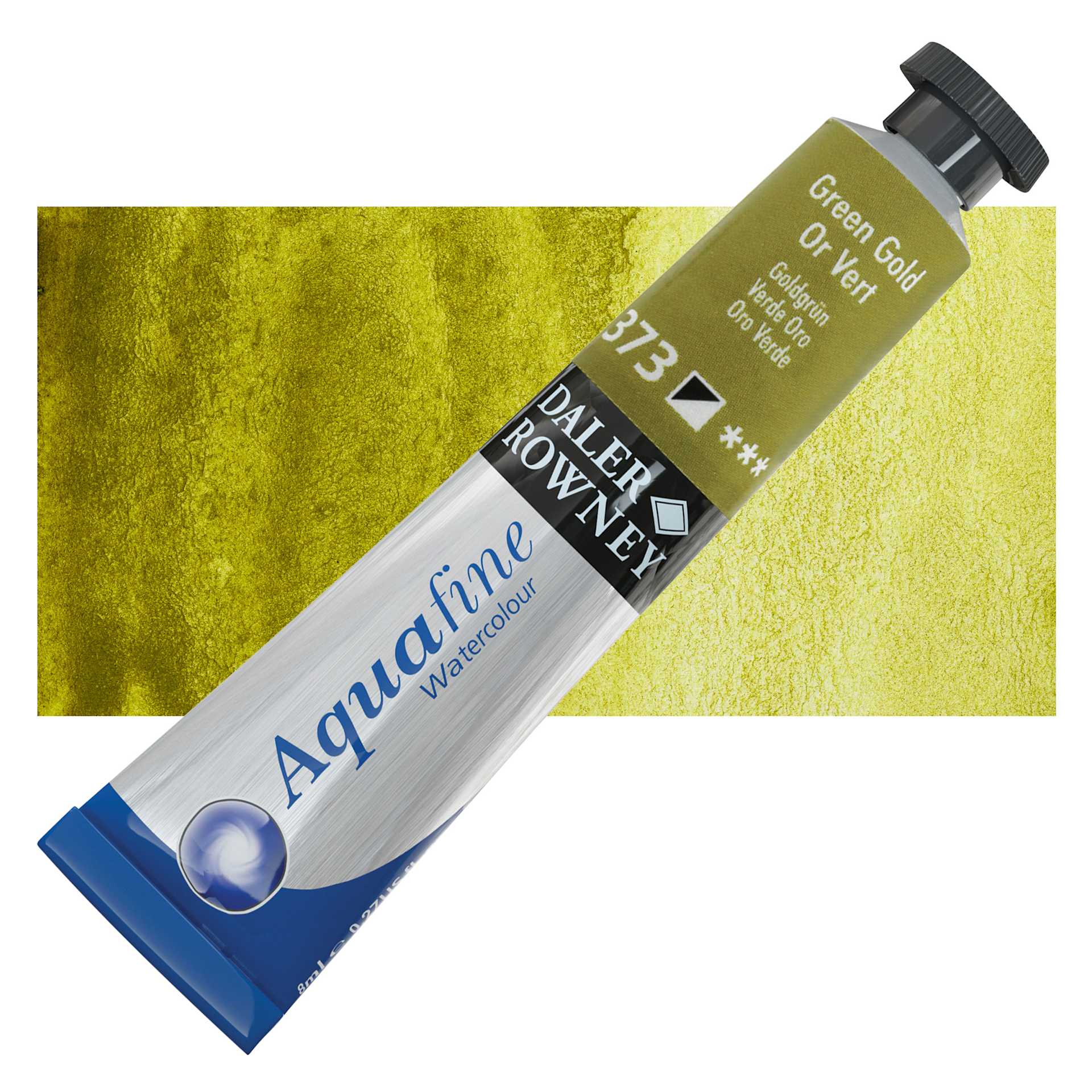 Daler-Rowney Aquafine Watercolor - Green Gold, 8 ml Tube and swatch