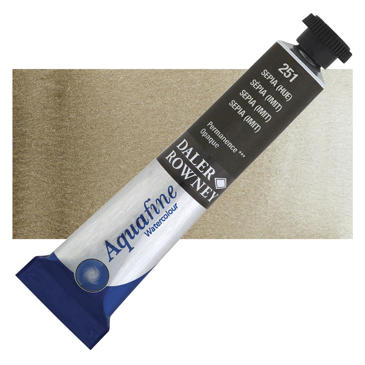 Daler-Rowney Aquafine Watercolor - Sepia Hue, 8 ml, Tube and swatch