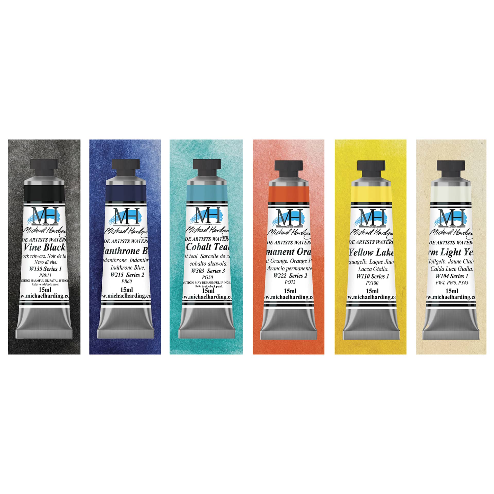 Michael Harding Artists Watercolors - Set of 6, City Night, 15 ml tubes with swatches