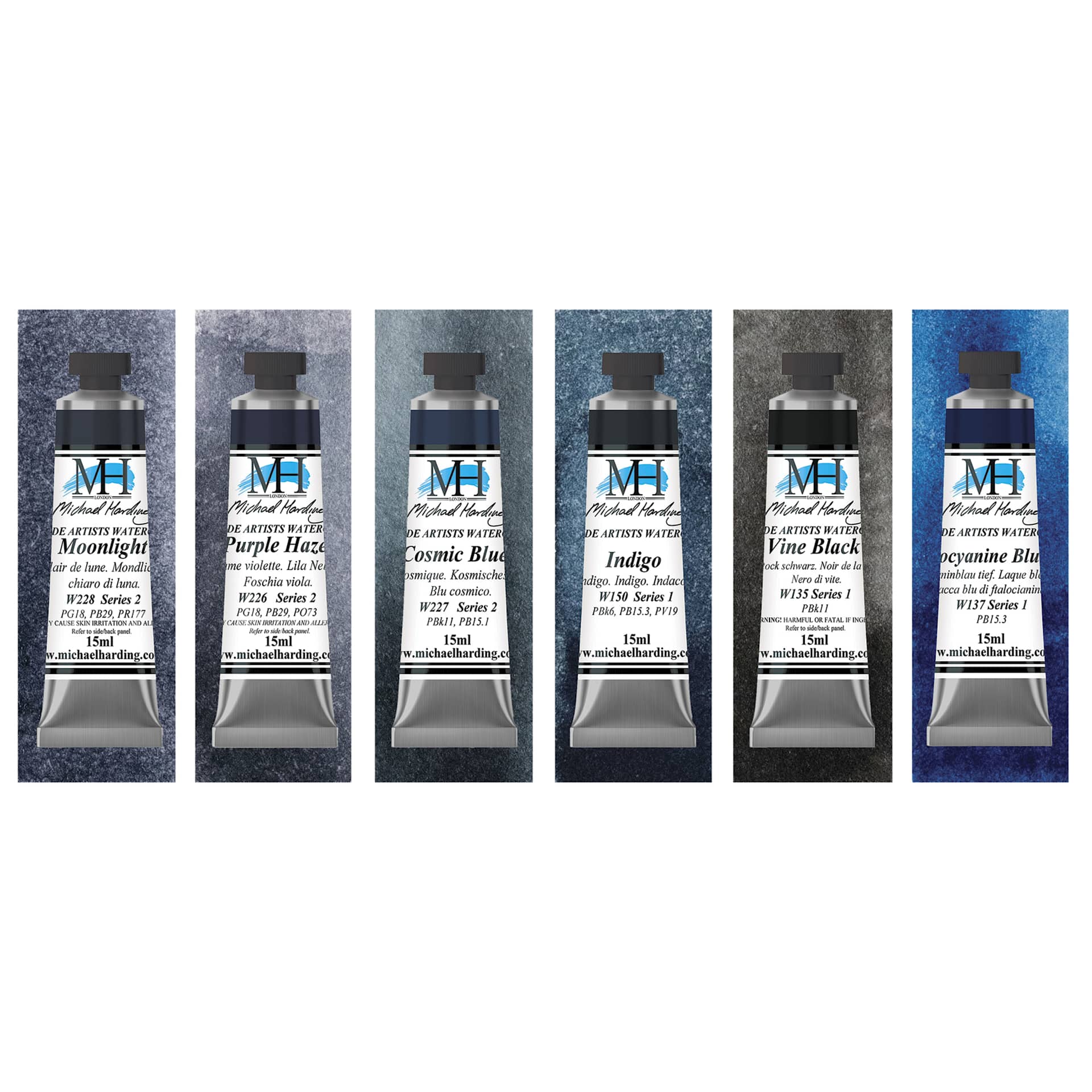 Michael Harding Artists Watercolors - Set of 6, Nocturne, 15 ml tube with swatches
