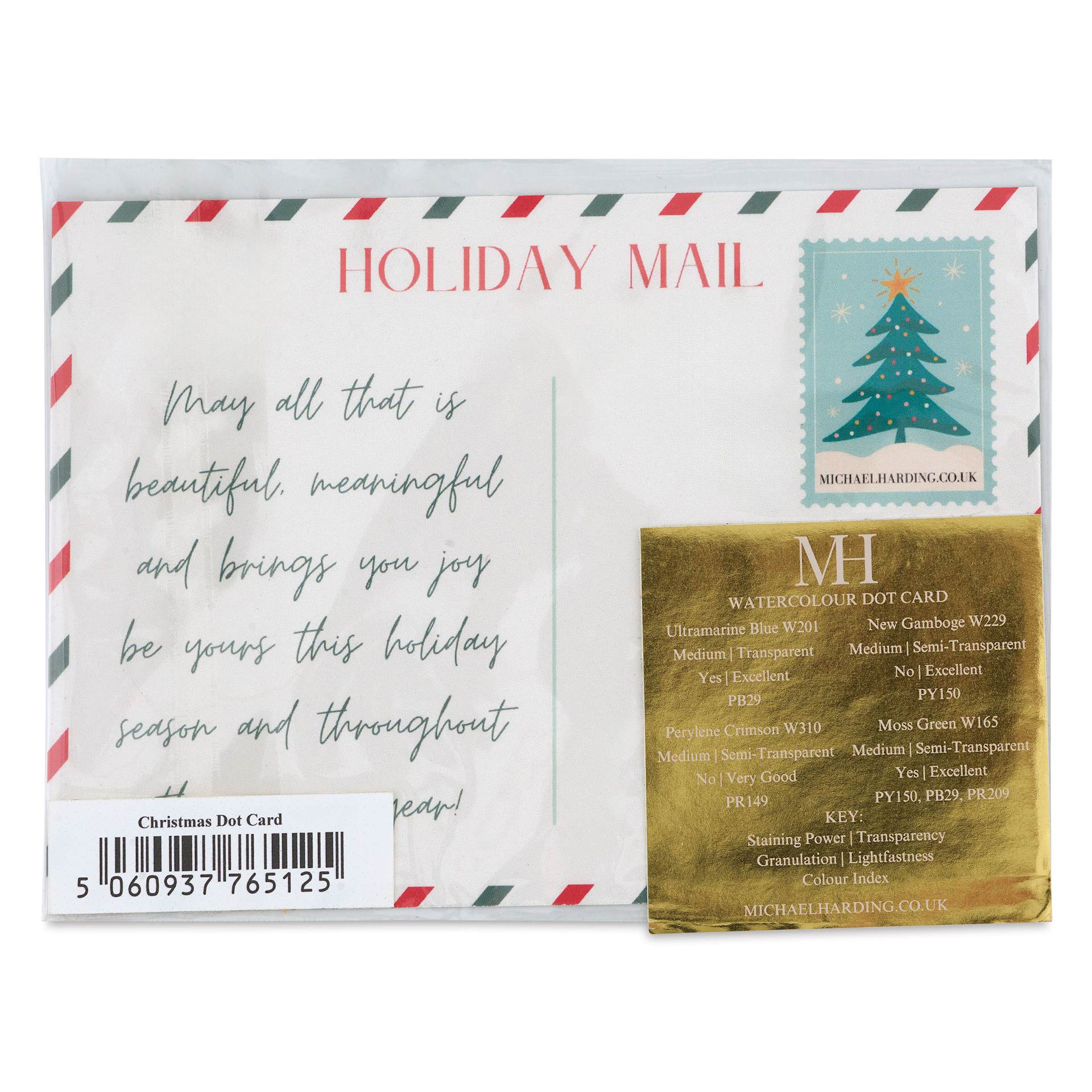Back of Michael Harding Artists Watercolor - Dot Card, 4 Colors, Christmas Wonderland