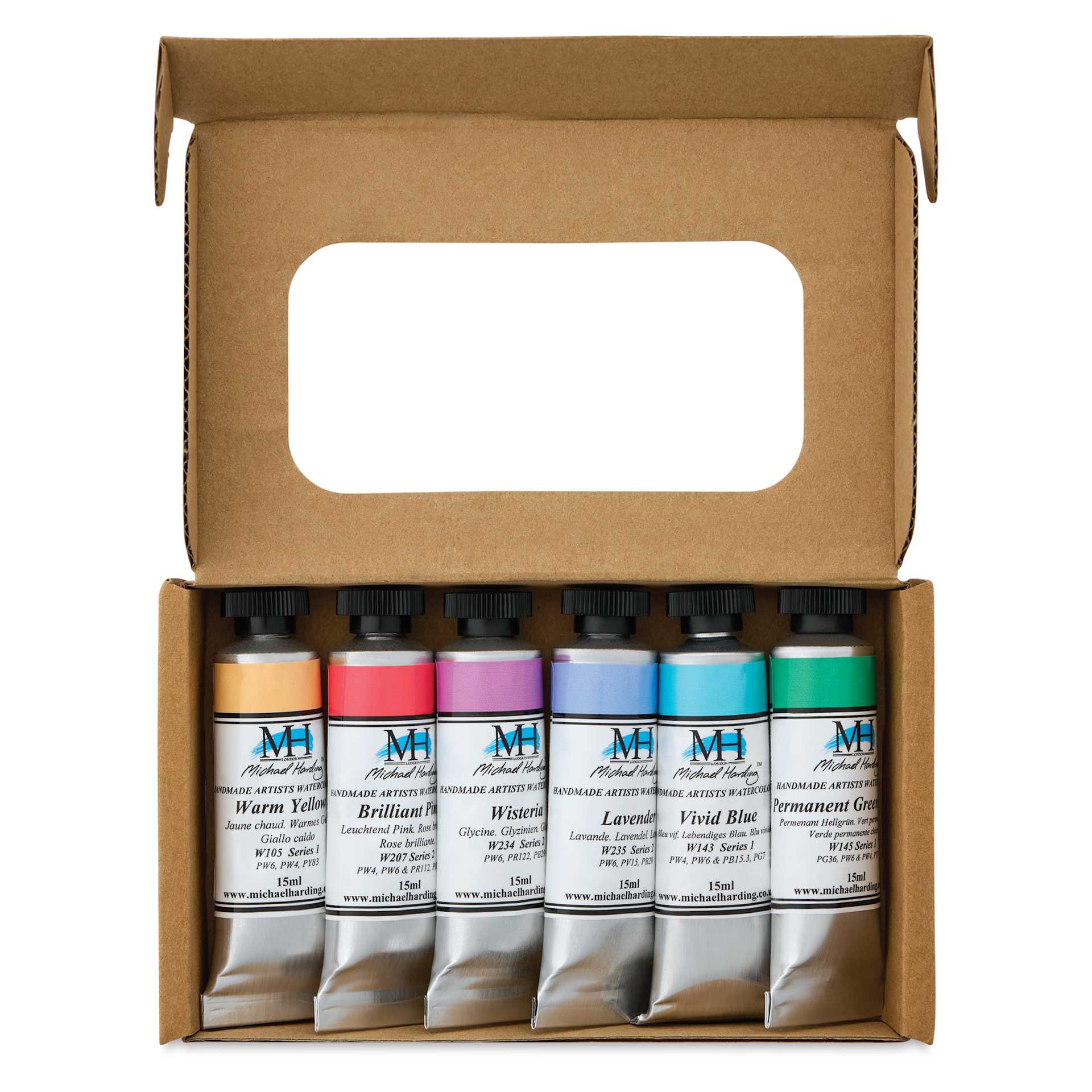 Michael Harding Artists Watercolors - Set of 6, Pastel, 15 ml open package