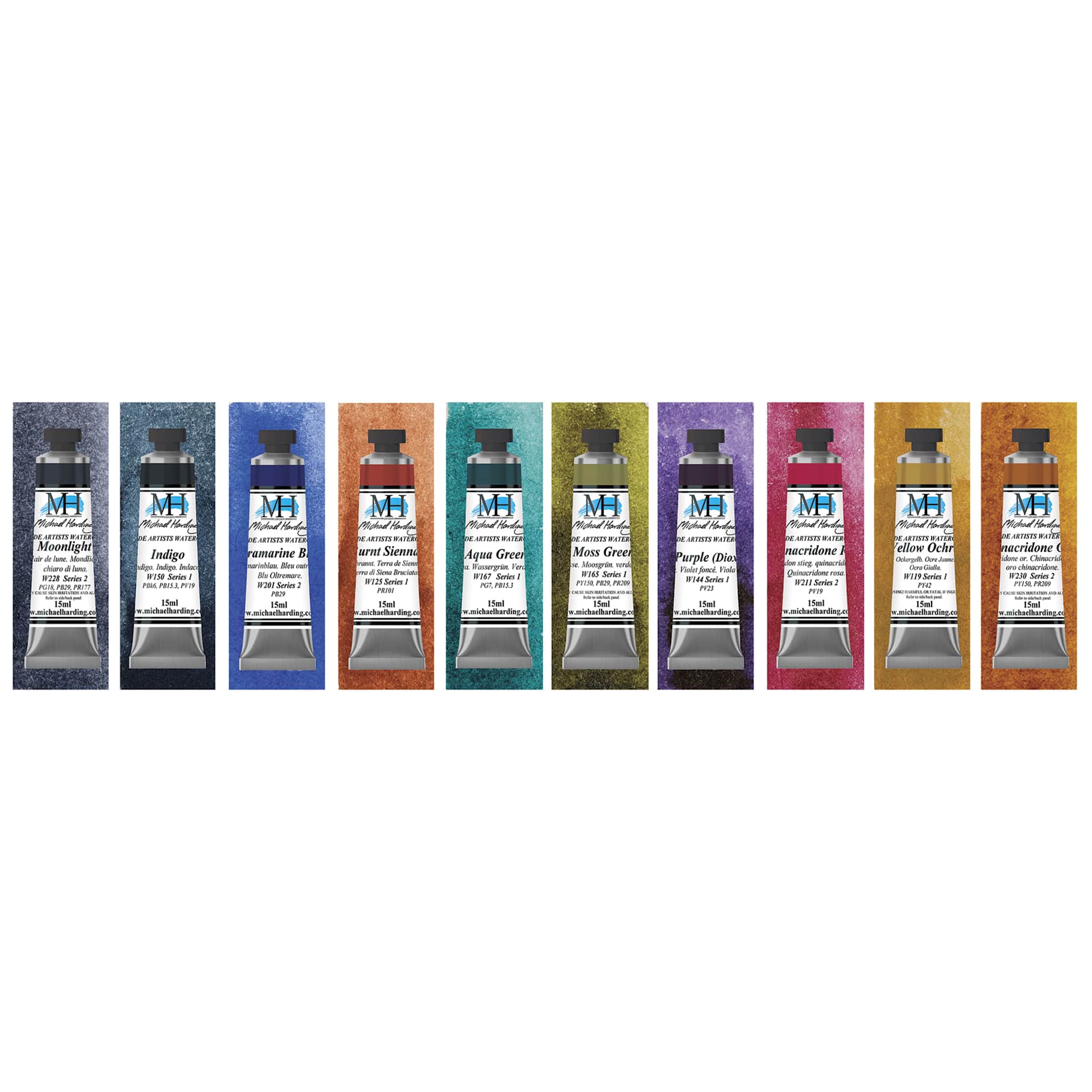 Michael Harding Artists Watercolors - Set of 10, South African Landscape, 15 ml tubes with swatches