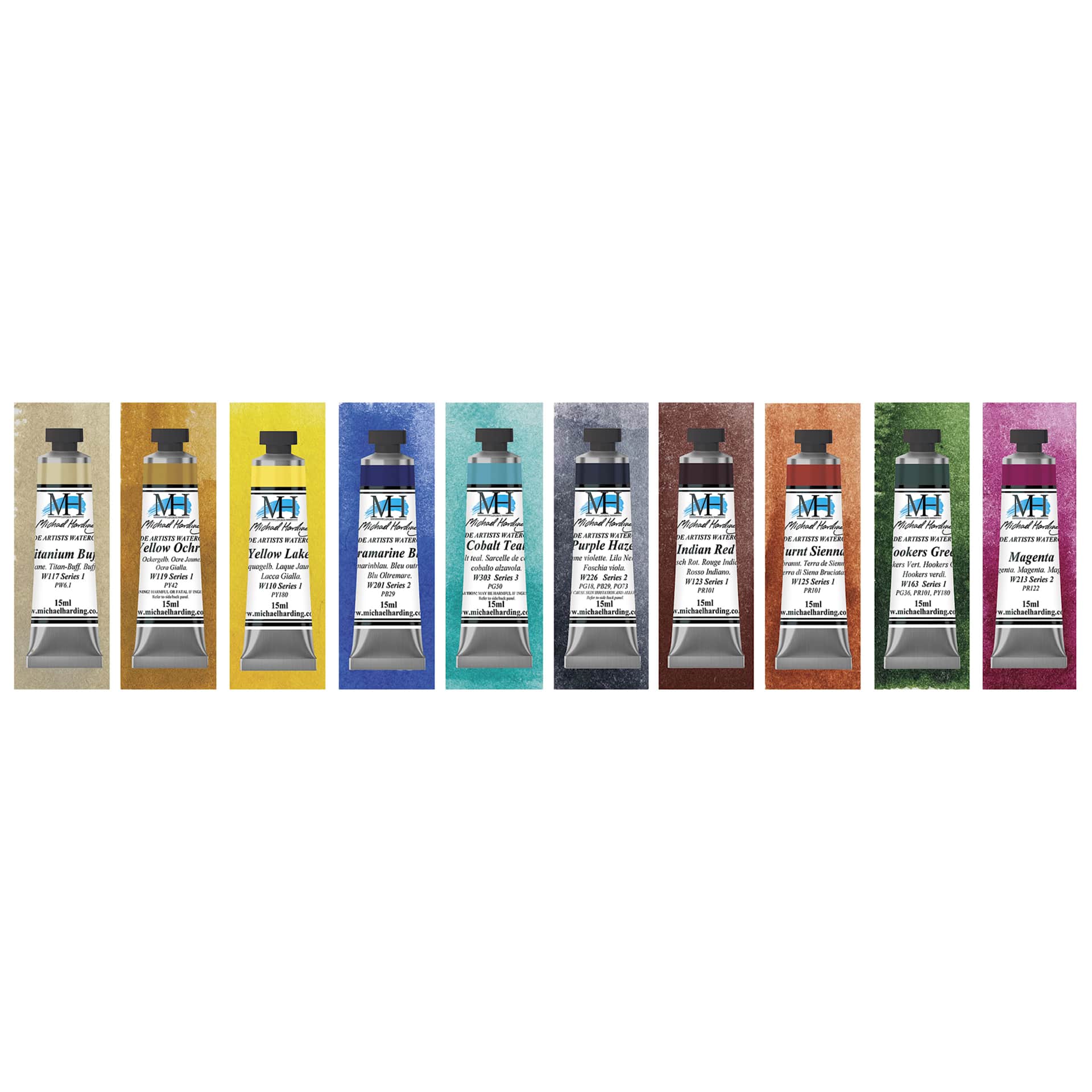 Michael Harding Artists Watercolors - Set of 10, Urban, 15 ml tubes with swatches